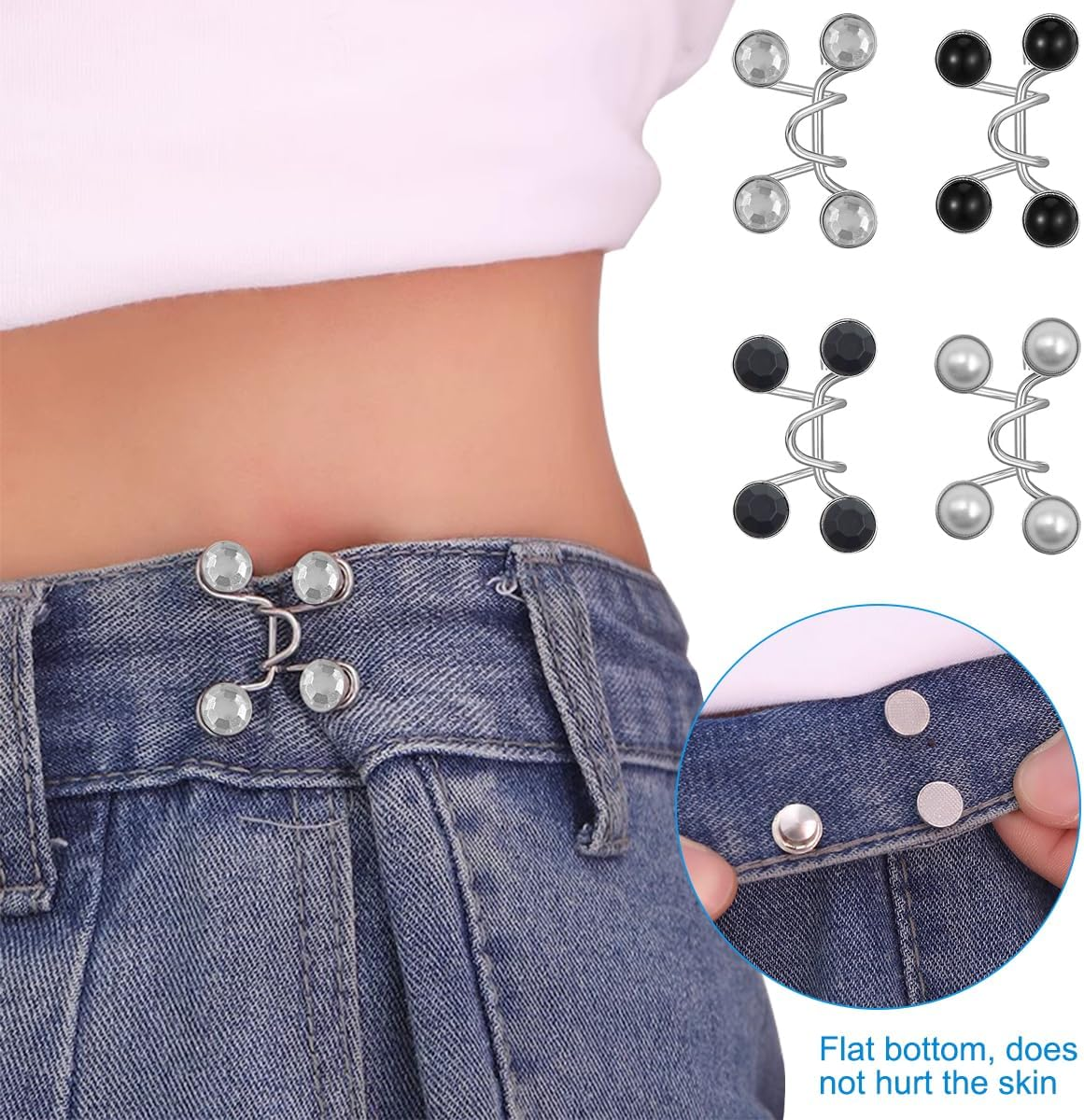 36Pcs Adjustable Waist Buckle Extender, 6 Style Detachable Jean Button Pins No Sewing Required Reusable Jean Buttons, Pant Waist Tightener Clip Snap for Jeans Dress Fit Instant Button for Pants, 6 Set image number 4
