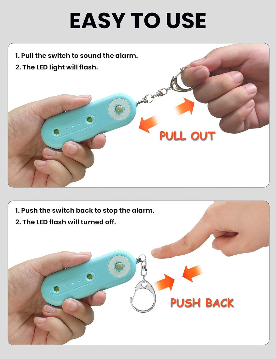 ROTOPATA Personal Safety Alarm Keychain for Women, Rechargeable 130DB Loud Emergency Self Defense Key Chain Siren with LED Strobe Light for Elderly Traveling College Essentials (Light Blue) image number 1