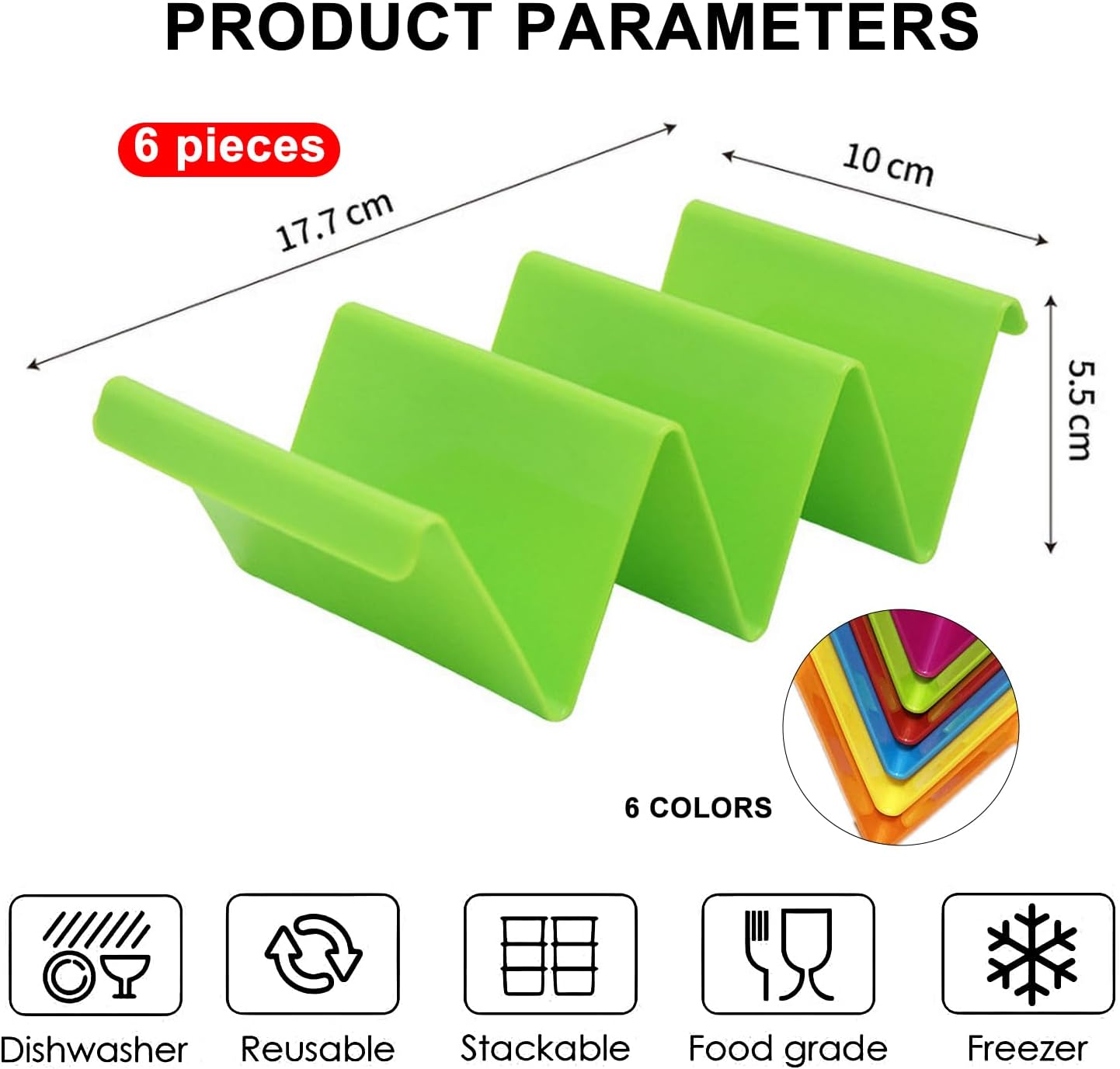 Colorful Taco Holders Set of 6,Taco Tray Plates with Handle,Each Can Hold 2 or 3 Tacos,Dishwasher and Microwave Safe (Yellow) image number 3