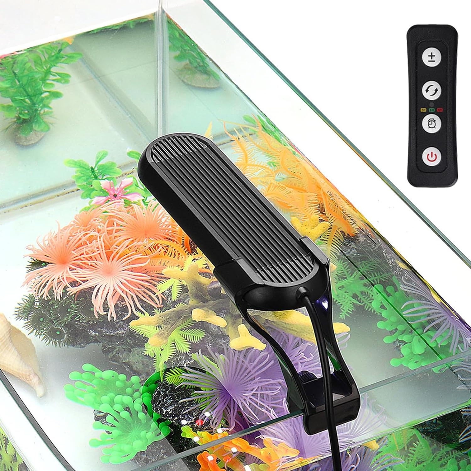 LED Aquarium Light, Annuoyi Clip-On Lamp Aquatic Plant Lighting, 14 Lighting Modes Intensity Adjustable with Inline Timer Controller, for Frameless Aquariums up to 20L, 6 Watts image number 2