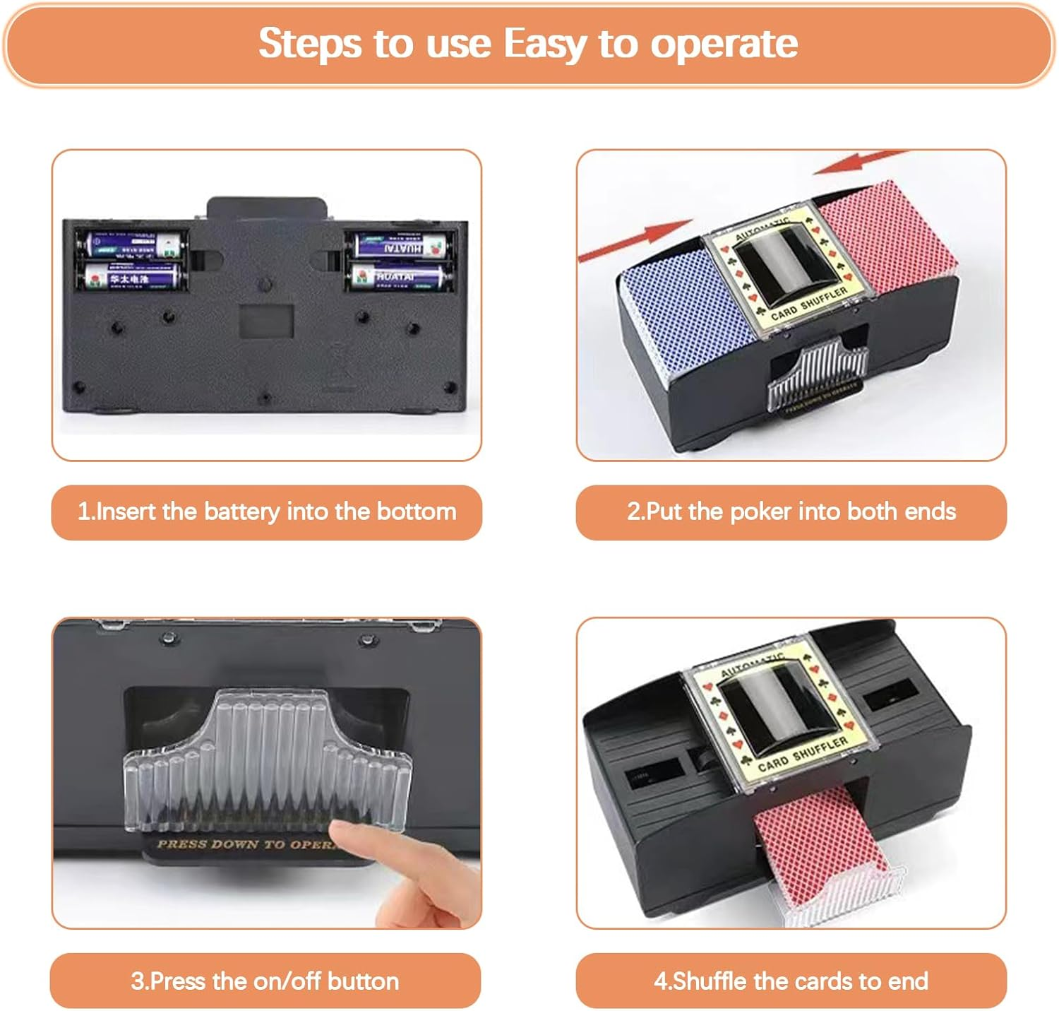 Playing Card Shuffler, Usb/Battery Operated Automatic Card Shuffling Machine for Poker, UNO & Card Games, Portable Electric Casino Card Shuffler for Texas Hold'Em, Home Games & Parties image number 6