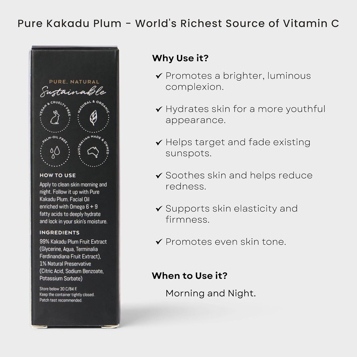 Pure Earth Kakadu Plum Vitamin C Serum for Face &ndash; Natural Skin-Brightening & Anti-Aging Serum with the World'S Richest Source of Vitamin C, Australian Made, Targets Dark Spots, Fine Lines, Wrinkles, & Uneven Tone; 30Ml image number 5