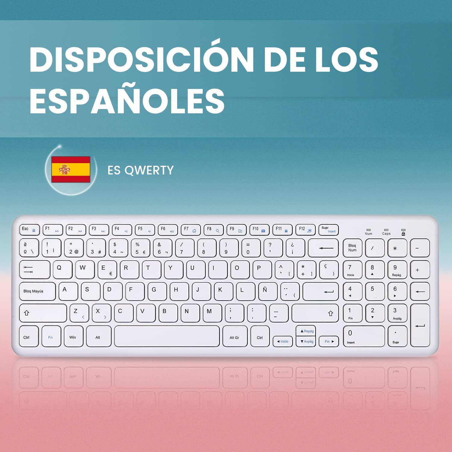 Perixx PERIBOARD-213W USB Wired Keyboard - Compact Design with Number Keypad - White - Spanish QWERTY with &Ntilde; image number 1