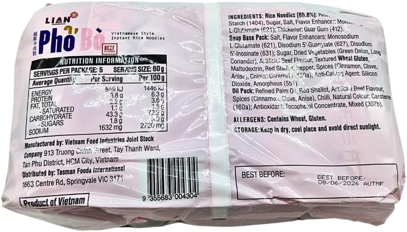 Lian Instant Vitenamese Rice Noodles Beef Flavour 300G