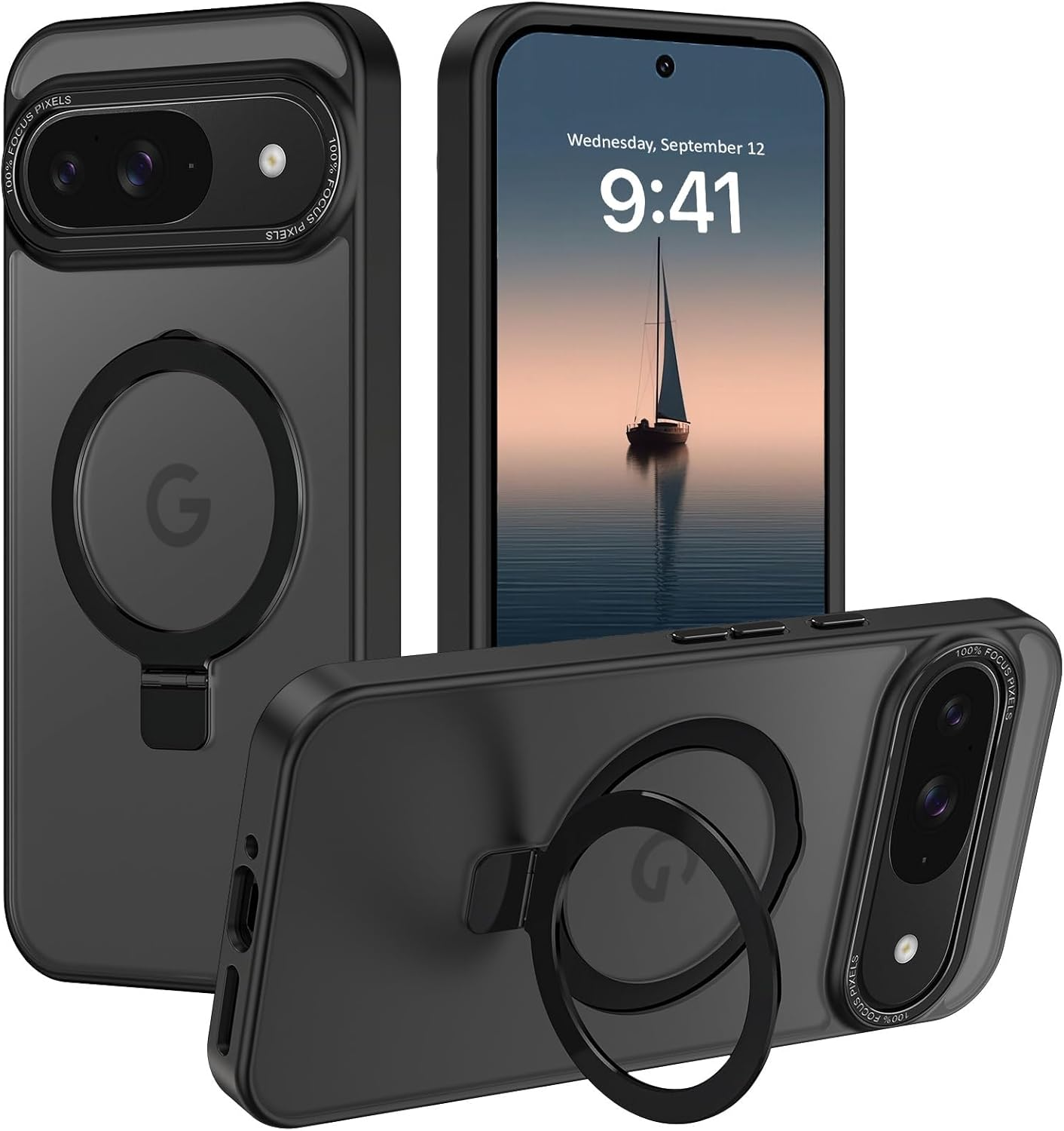 AVETUL for Google Pixel 9 Case, Phone Case Pixel 9 Pro with Invisible Magnetic Ring Stand [Compatible with Magsafe] [Full Camera Protection] Shockproof Bumper Hard Protective Cover Cases, Black