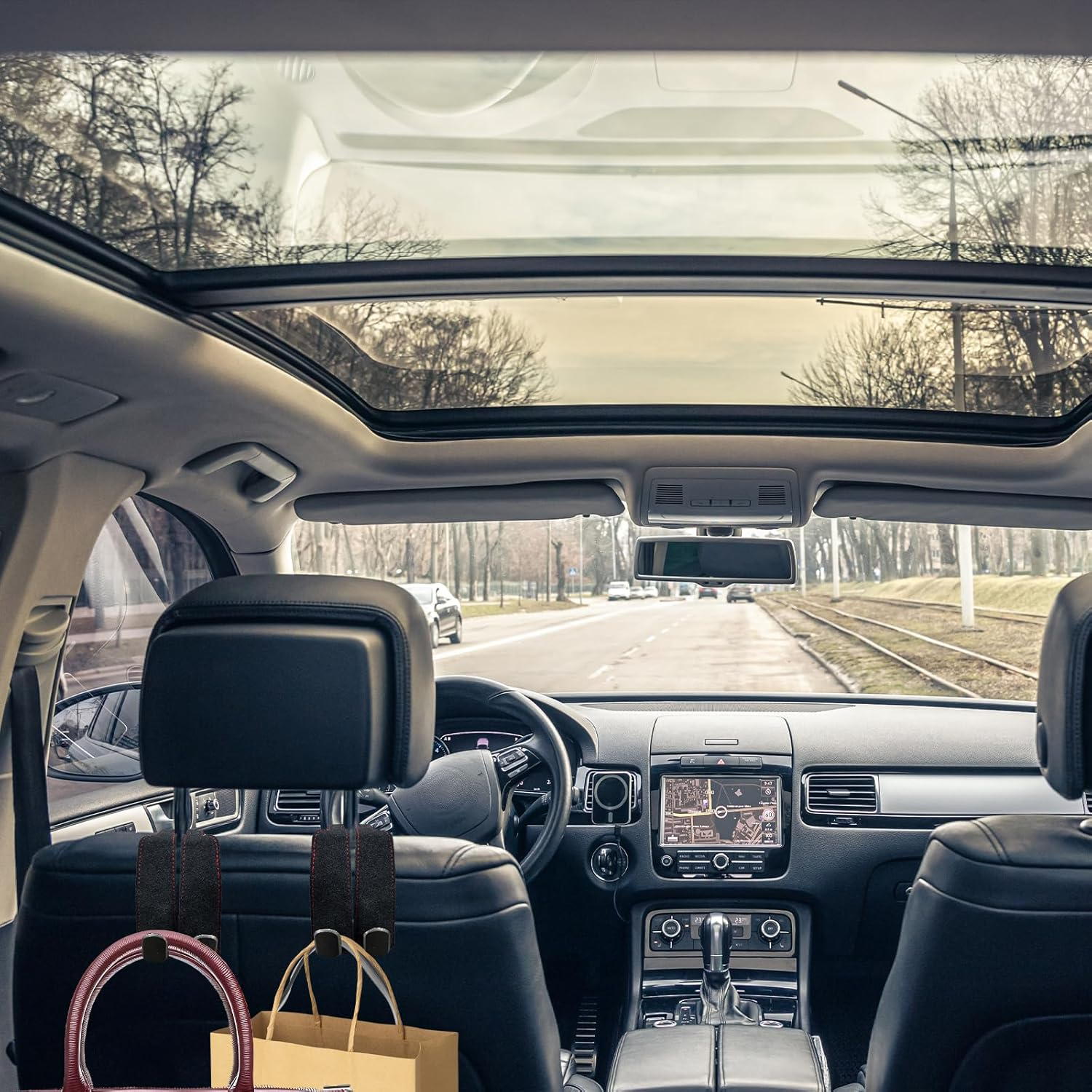 WELANE Car Seat Storage Hooks, 2 PCS Leather Car Seat Storage Hanger for Car Organizers and Storage Accessories (Black) image number 3