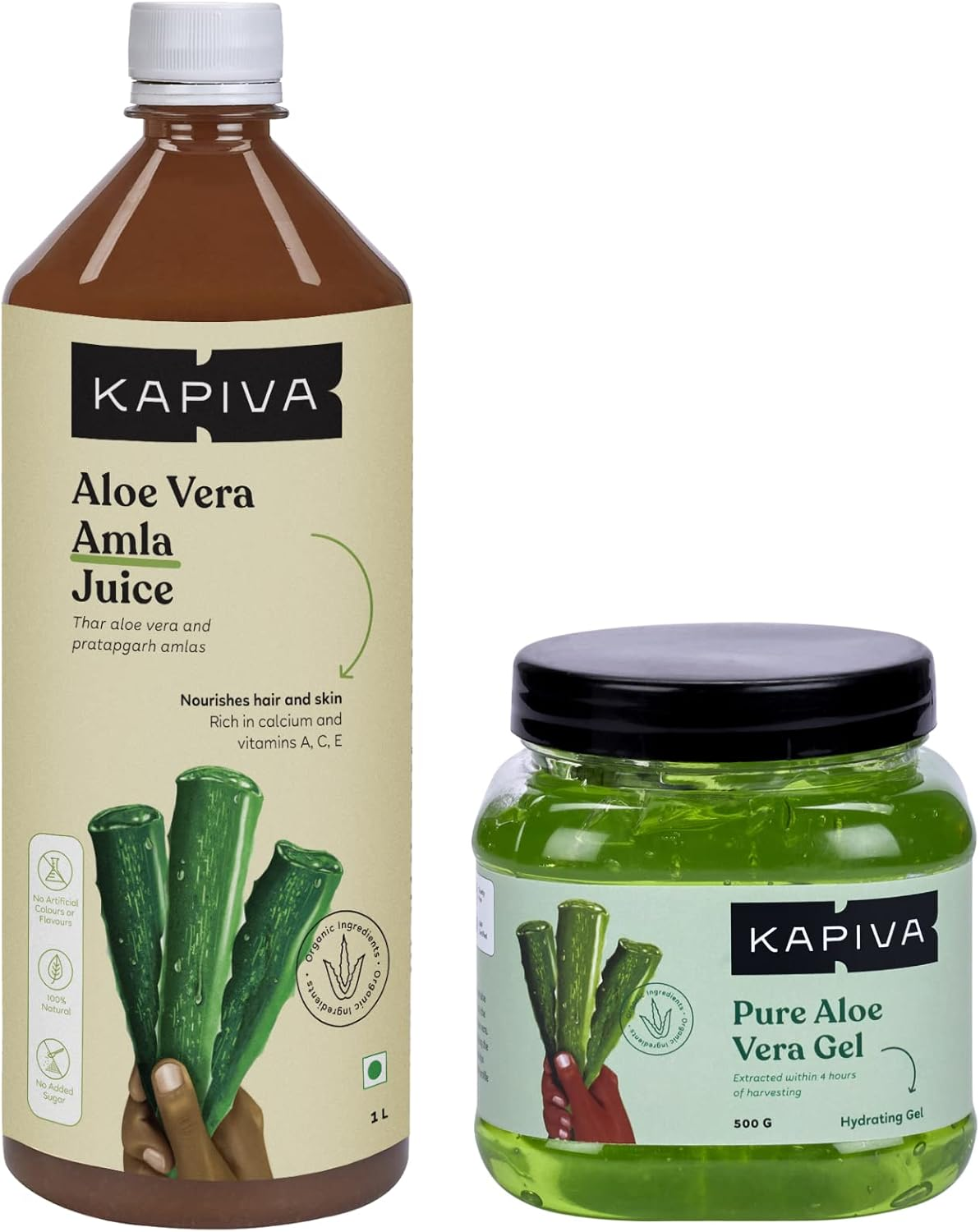 Kapiva Aloe Vera Amla Juice + Aloe Vera Gel | Skin & Hair Care Combo image number 1