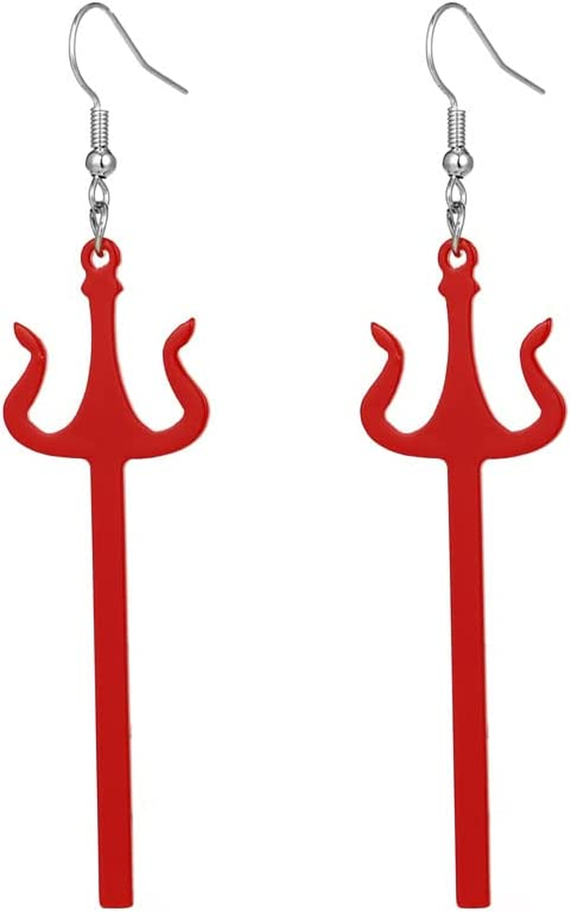 Devil Cosplay Costume Accessories - Red Devil Pitchfork Earrings for Women & Girls - Halloween Party Decorations
