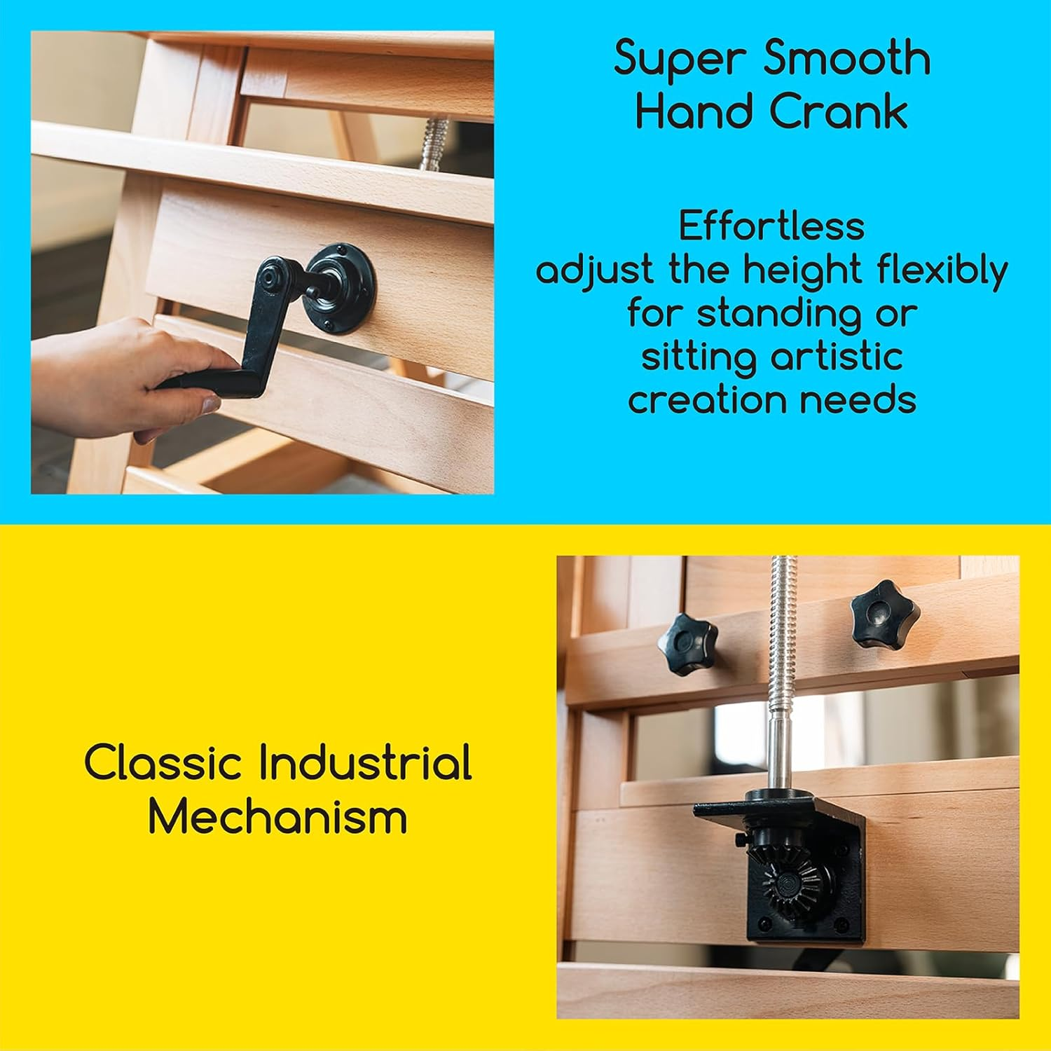 MEEDEN Deluxe Large Rocker Crank Studio Easel,Heavy Duty Artist Painting Easel,Solid Beech Wood with Adjustable Height,Movable and Tilting Flat H-Frame Easel,Holds Art Canvas up to 76.7" image number 3