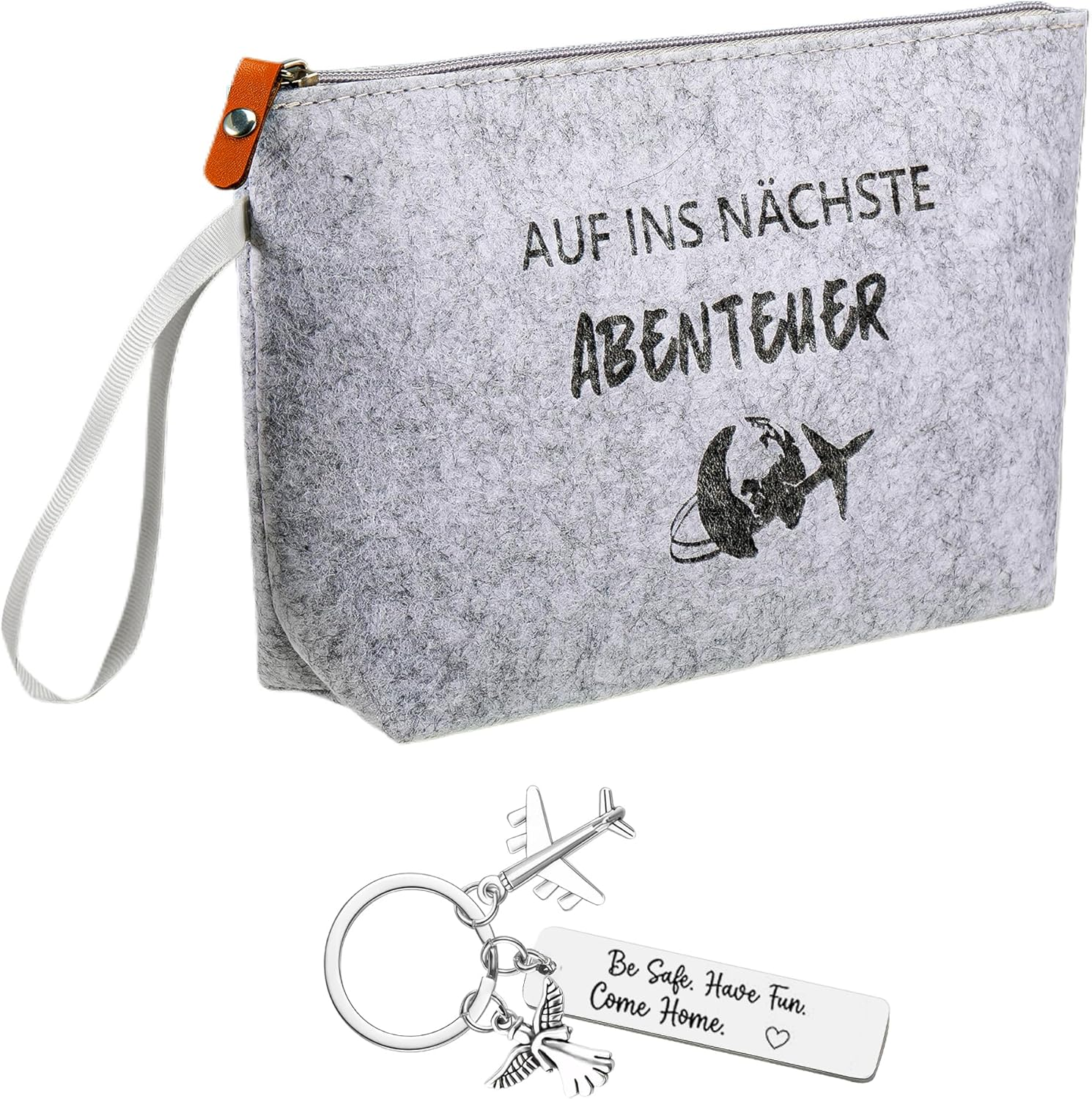 Lucky Charm Keyring Travel Felt Cosmetic Bag Abroad Year Farewell Gift Gifts for Travellers with Guardian Angel Aeroplane Pendant Lucky Charm Travel, Gray, Modern