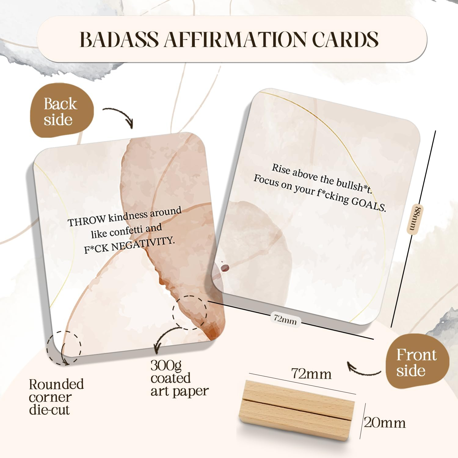 BIROYAL Badass Affirmation Cards for Women - 55 Inspirational & Motivational Cards - Daily Positive Affirmation Card for Women with Display Stand & Metal Box - 3.5&rsquo;&rsquo; X 2.8&rsquo;&rsquo; image number 2