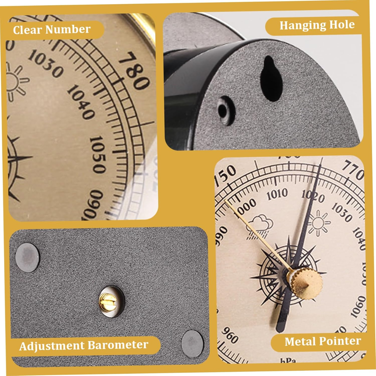 Barometer Adjustable 3In Barometric Pressure Gauge Clear Scaled Weather Barometer with Hanging Hole Portable Barometer for Indoor Outdoor Wall Fishing image number 4