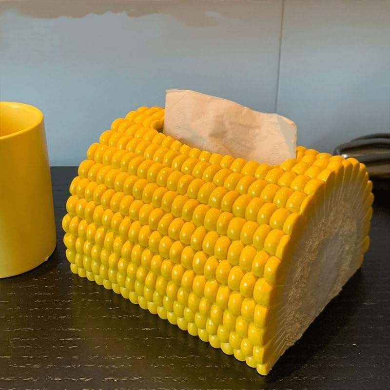 AIMALL Creative Corn-Shaped Tissue Box 5.9 X 5.1 X 3.9 Inches Desktop Storage Container for Living Room Coffee Table Home Decor image number 1