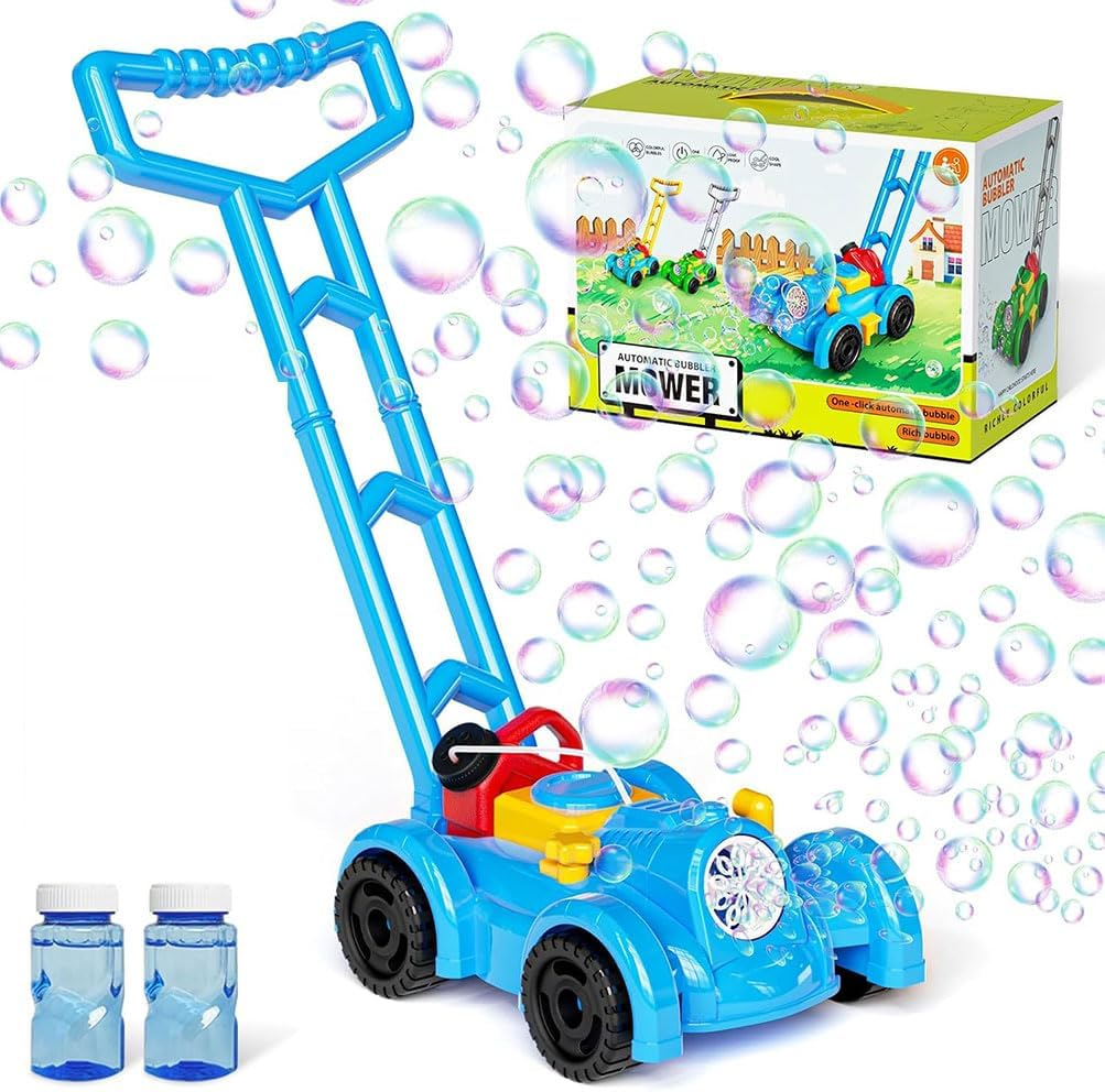 Bubble Lawn Mower with Bubble Solution, Bubble Maker Blower Outdoor Garden Toy Indoor Outdoor Push Gardening Summer Toy Gifts for Birthday Party Holiday (Blue) image number 4