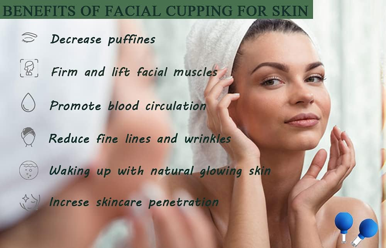 2 Pcs Facial Glass Cupping Set, Silicone Vacuum Suction Cupping Cups, Cupping Massage Therapy, Lymphatic Drainage Massage Cupping Tool Cups for Body and Facial Care image number 2