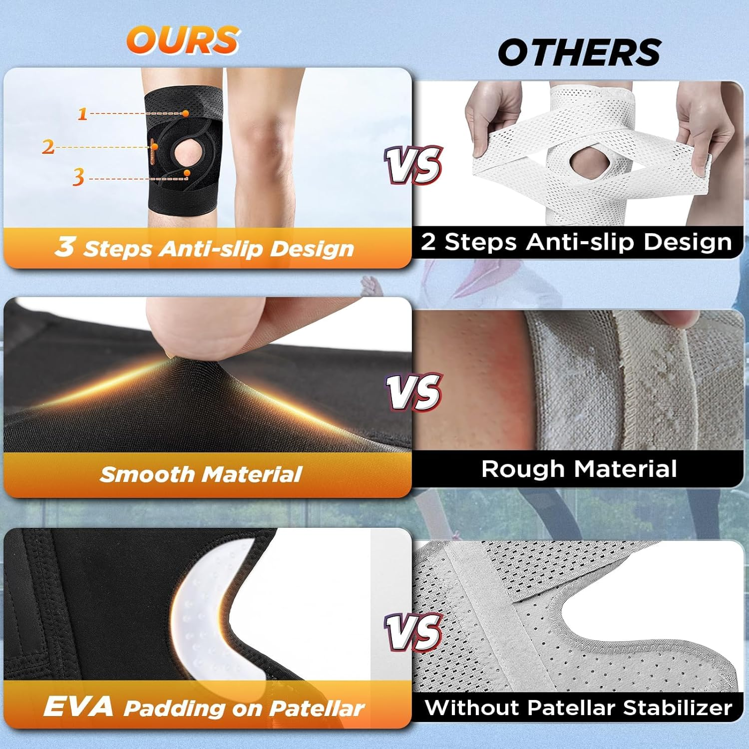 Lightweight & Breathable Knee Braces for Knee Pain Women Men, Knee Brace with Side Stabilizers for Meniscus Tear, MCL, ACL, Arthritis, Knee Support with Adjustable Straps (Black, XXL) image number 5