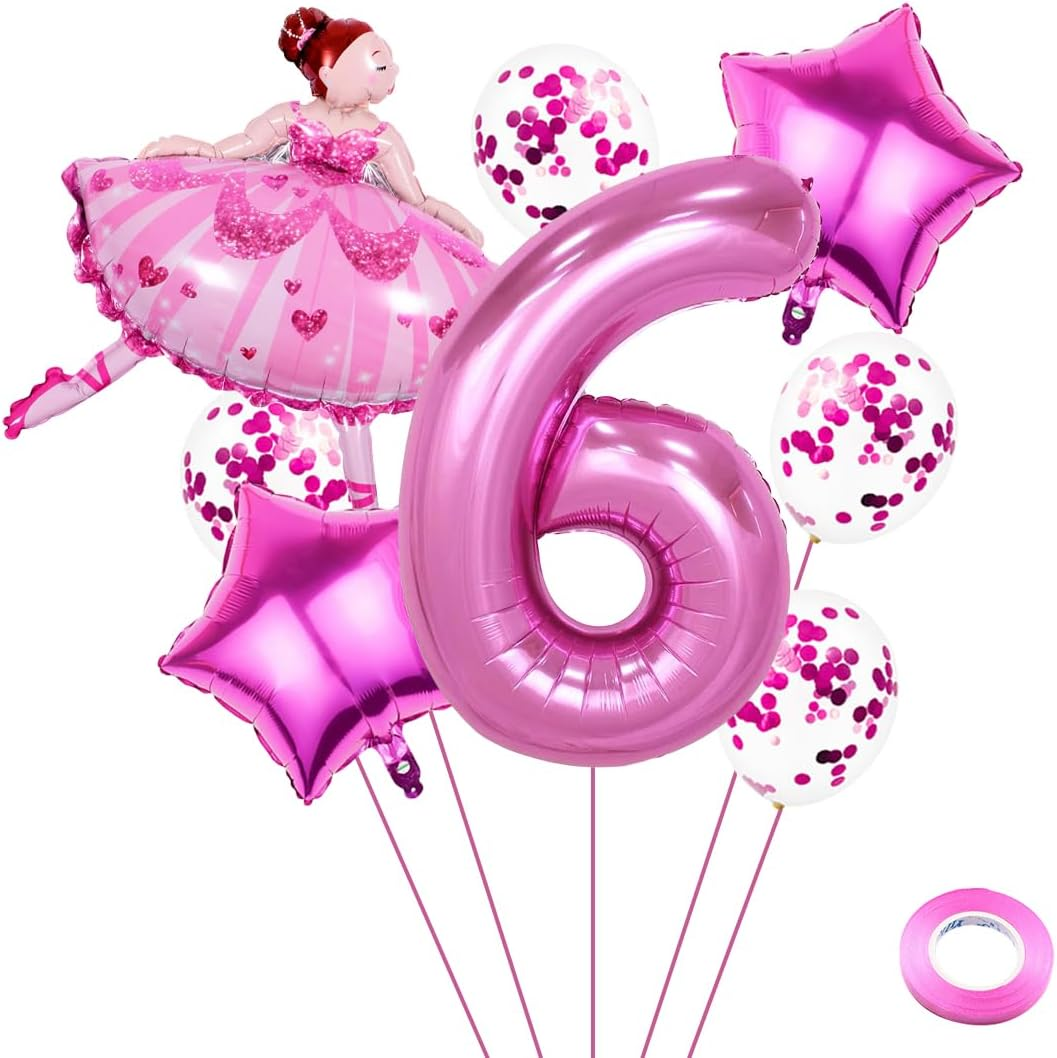 Weenkeey 3 Years Ballet Birthday Decoration Large Ballerina Balloon 3Rd Birthday Ballet Foil Balloon Pink Number 3 Balloon for Girls Birthday Party