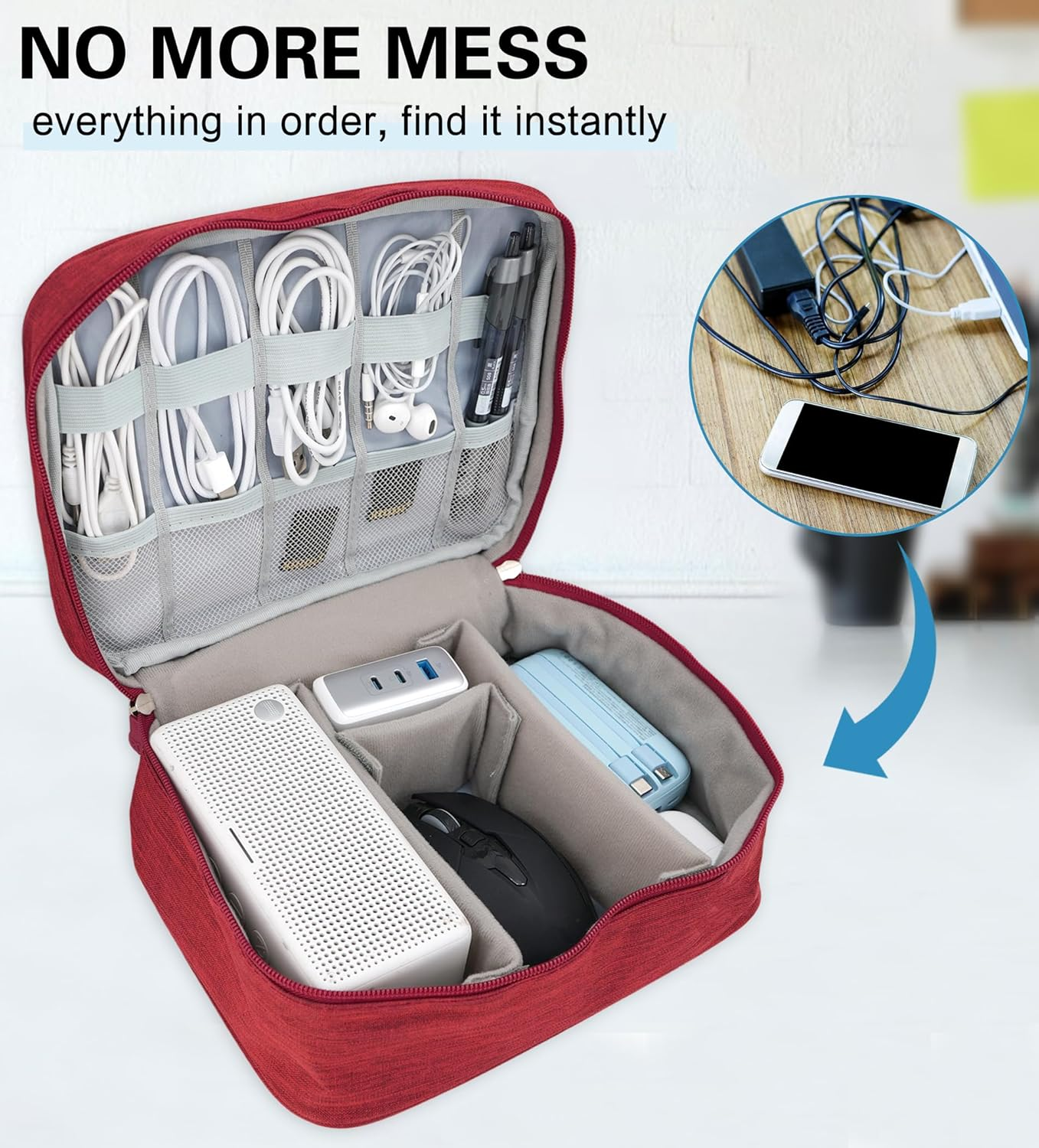 Electronics Organizer Bag, Cord Organizer Travel, Portable Tech Bag,Waterproof Cable Case, Travel Essentials for Cord/Charger/Earphone/Usb/Tablet/Electronic Accessories image number 1