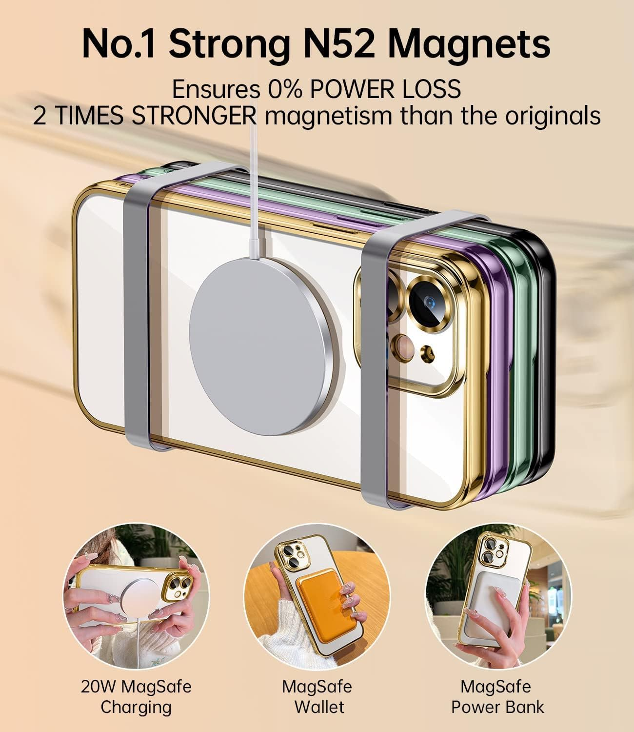 ELEPIK for Iphone 11 Case with Camera Protector, [Full Camera Cover Protection] [Compatible with Magsafe] [Military Grade Protection] Clear Magnetic Slim Phone Case 6.1 Inch, Gold image number 2