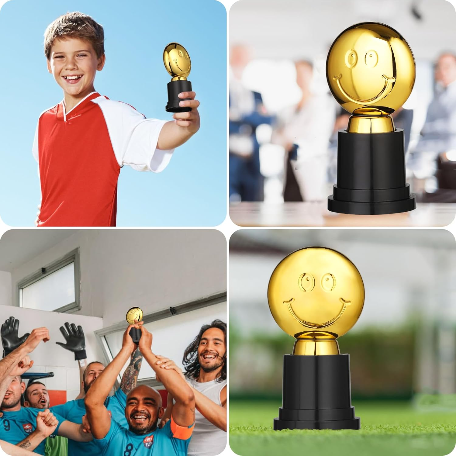 8PCS Mini Trophies,Geeric Gold Smile Trophy Plastic with Base for Kids/Student/Adults Trophy Cups Winner Medals for Party Decoration/Competition/Sports/Activity/School/Party Favors Winning Prizes image number 6