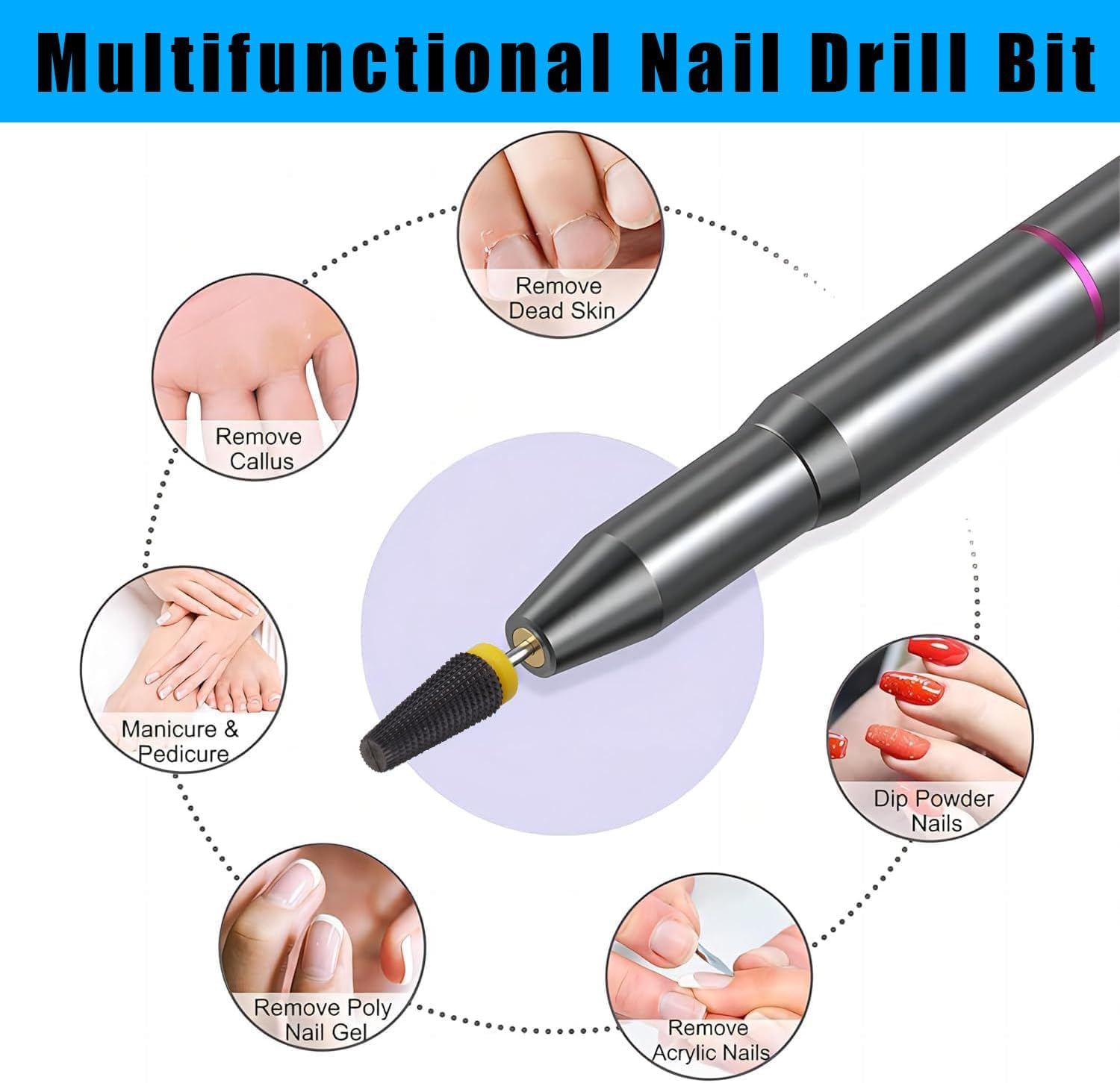 Yakamoz 5Pcs Nail Drill 5 in 1Bits Set, 2.35Mm Shank Ceramic Nail Polish Head Drill Bits Electric Manicure Nail File Bit for Acrylic Nail & Manicure Pedicure image number 1