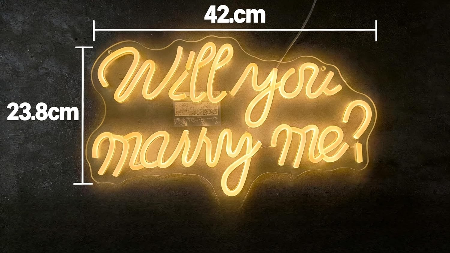 Will You Marry Me Neon Signs, 42X23.8 Cm LED Neon Signs for Wall Decor, USB Powered Will You Marry Me Shaped Decor Neon Light with Switch, Backdrop Light up Sign for Proposal Wedding Anniversary (Yellow) - Clear image number 6