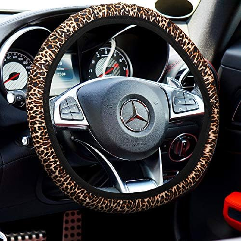 7-Piece Leopard Print Car Accessory Set - Steering Wheel Cover, Car Coasters, Keyring, Armrest Pad & Seat Belt Pads for Most Cars image number 6
