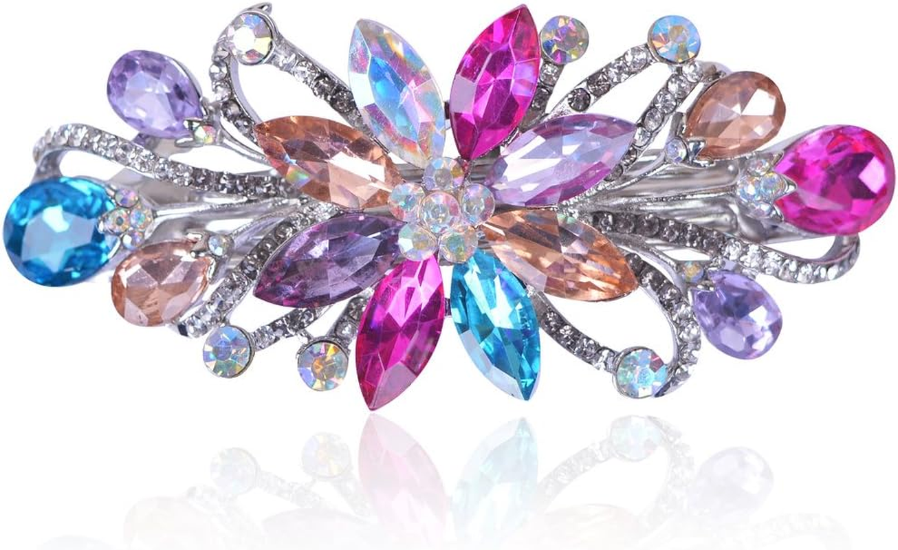 Sankuwen Flower Luxury Jewelry Design Hairpin Rhinestone Hair Barrette Clip (Dark Blue)