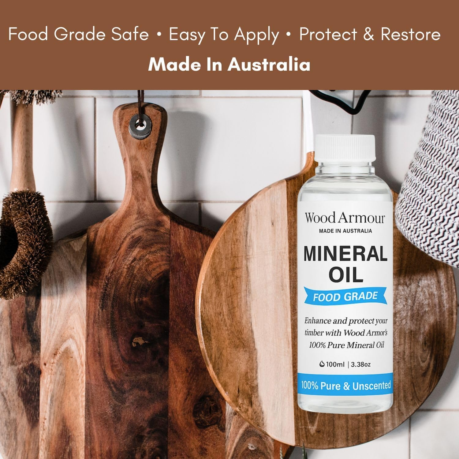 Chopping Board Oil Food Grade Mineral Oil, for Wooden Cutting, Bowls, Butcher Blocks, Utensils and More, Cutting Board - Australian Made (100Ml)