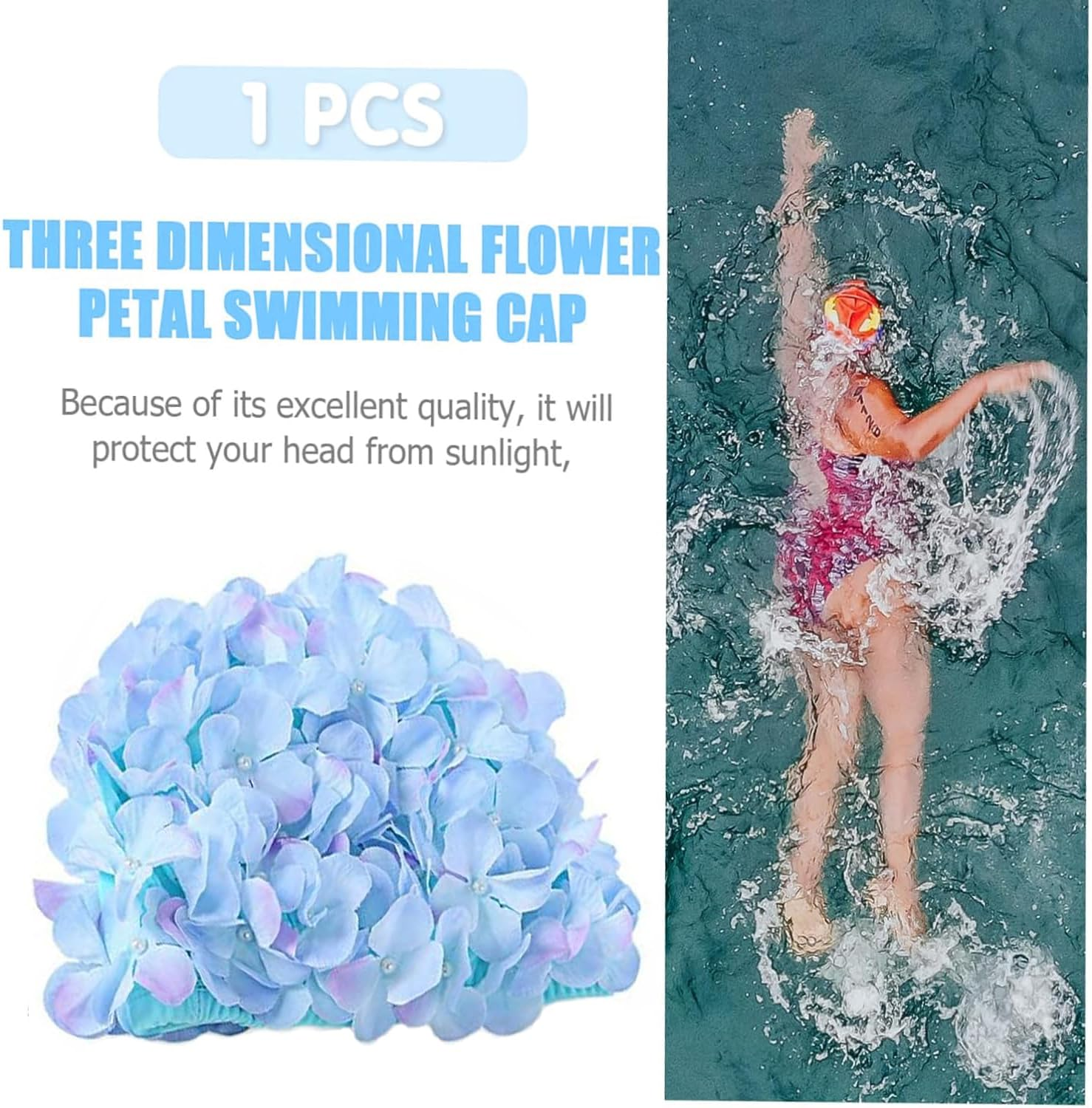 Vintage Swim Cap Floral Petal Retro Style Bathing Caps for Women Breathable Floral Swimming Hat Stylish Ear Protector for Girls Fashion Swim Cap for Swimming & Bathing Petal Design