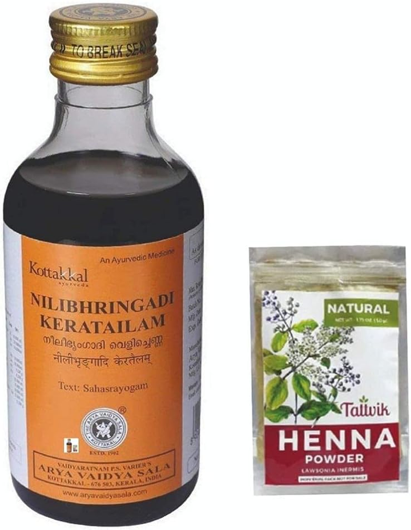 ( Pack of 3 ) Nililibhringadi Keratailam -200Mlx2 from Kottakkal Arya Vaidya Sala + 50 Gram Natural Henna Free