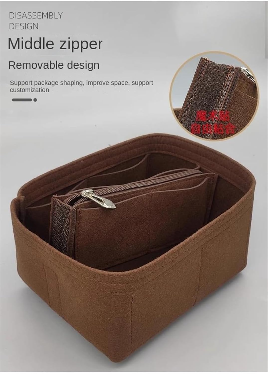 XIAOYIBAIHUOUK Bag Organizer Liner Storage Bag Insert for Hermes Picotin 18/22/26, Brown B