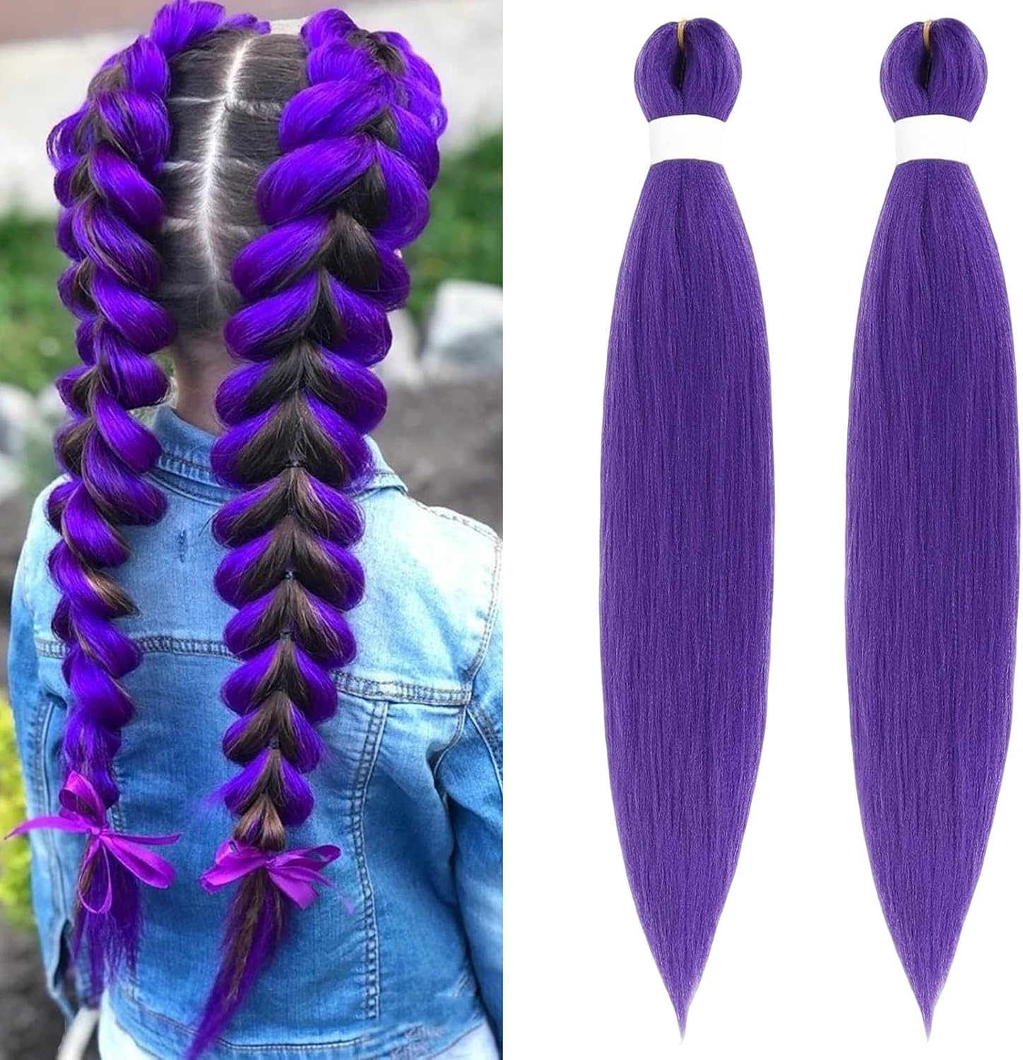 Purple Hair Extensions, 2 Pack Vibrant Purple Hair for Cosplay, Halloween and Themed Parties, Synthetic Fibre Hair Extensions for Adults and Kids image number 5