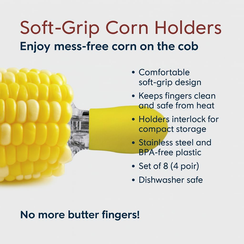 HIC Corn Dishes, Glass Corn Picks, Set of 8 Yellow image number 3