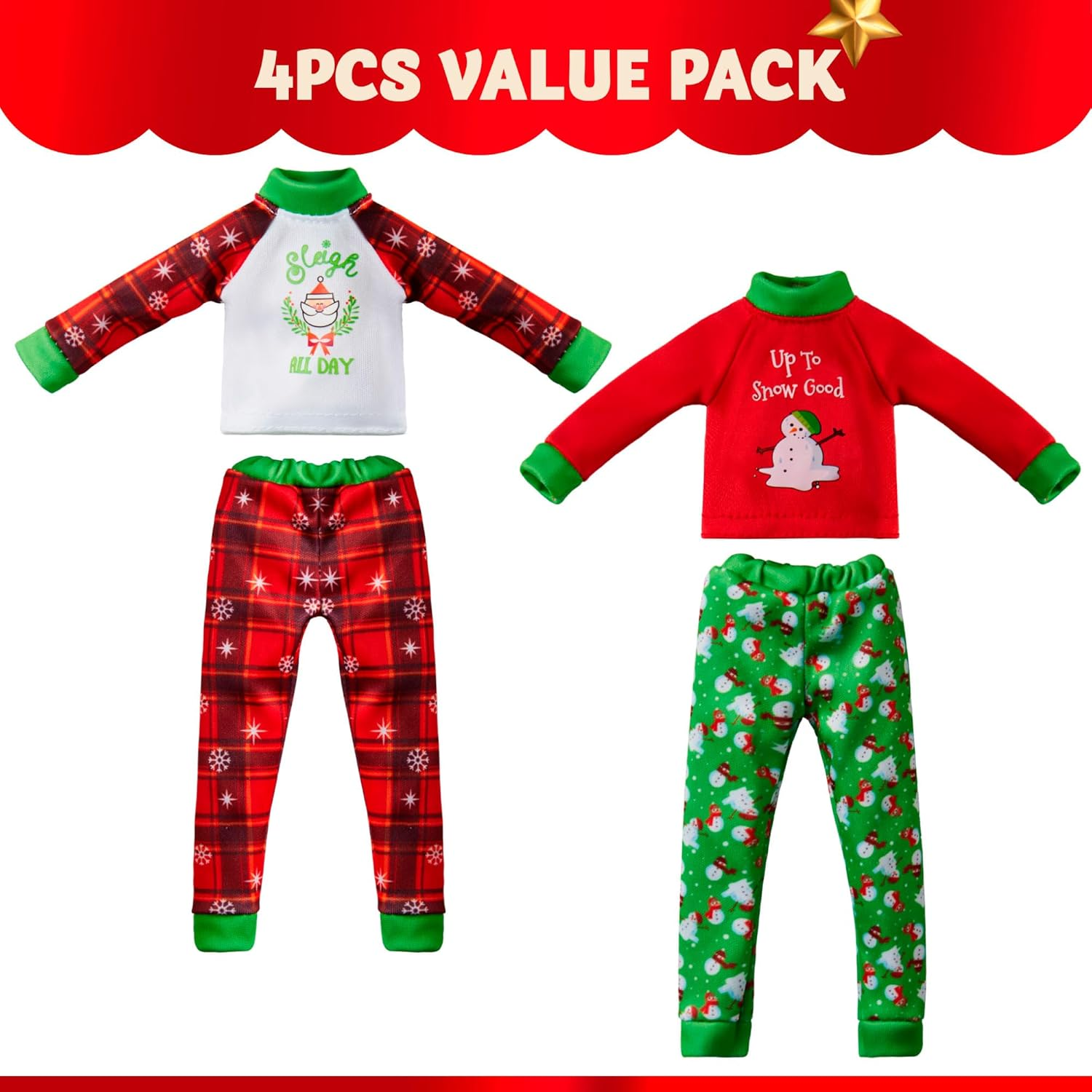 JOYIN 2 Packs Santa Couture Ugly Sweaters for Elf Doll, Santa and Snowman Classic Style Pajamas, Christmas Sweater for Elf Doll Green & Red image number 3