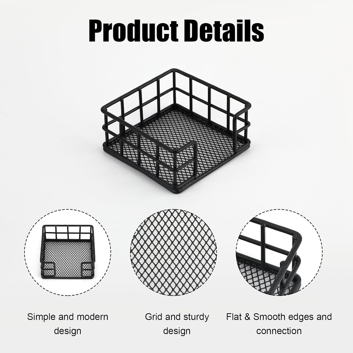 NQEUEPN Metal Sticky Note Holder, 3.54X3.54X1.69 Inch Square Sticky Note Dispenser Memo Pad Holder Self-Stick Note Pad Holder Sticky Note Organizer for Desk Office Home Dormitory (Black) image number 2