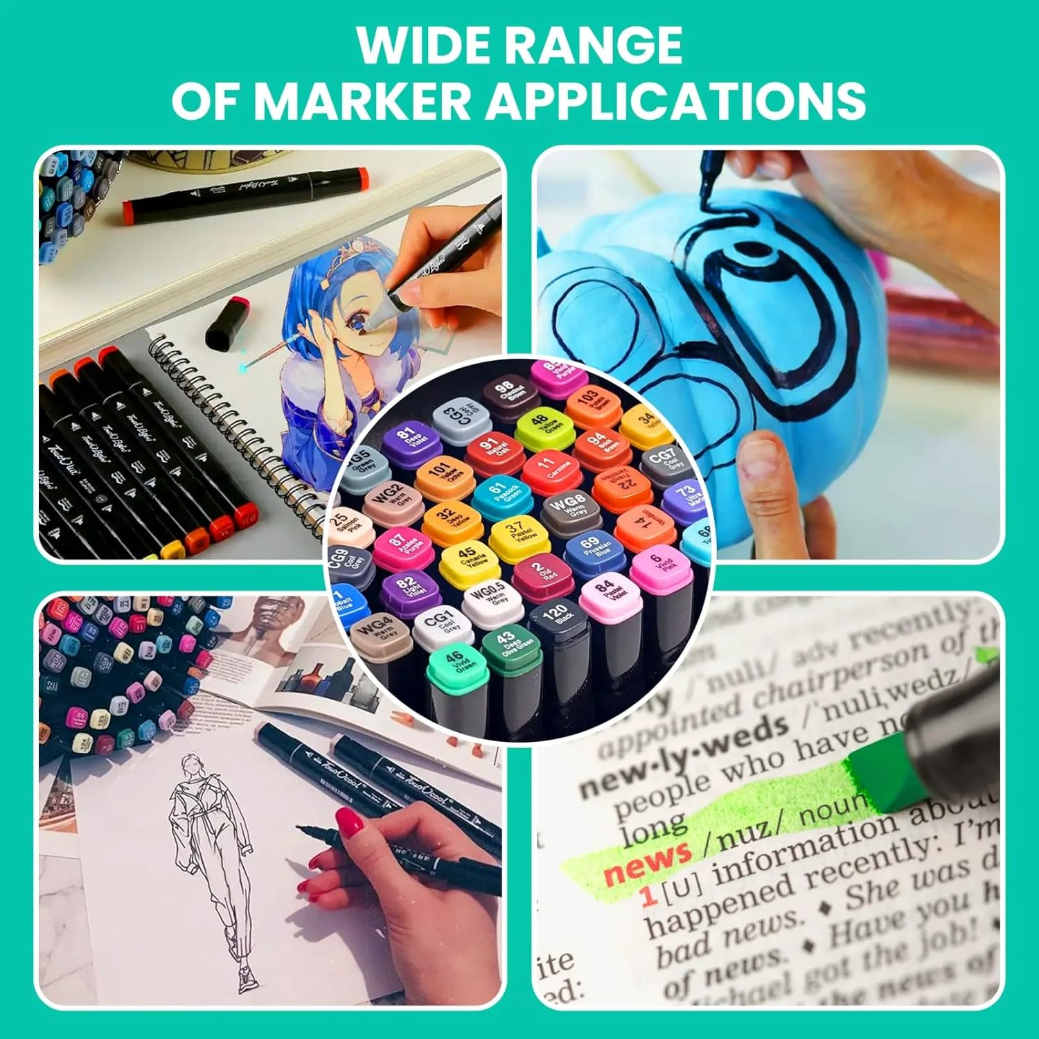 Cyperever 204 Alcohol Markers Set: Brush & Dual Tip Professional Markers with 204 Colours Marker Pen, Storage Bag & Strap - Alcohol-Based for Drawing/Adult Coloring (Skin Tones)