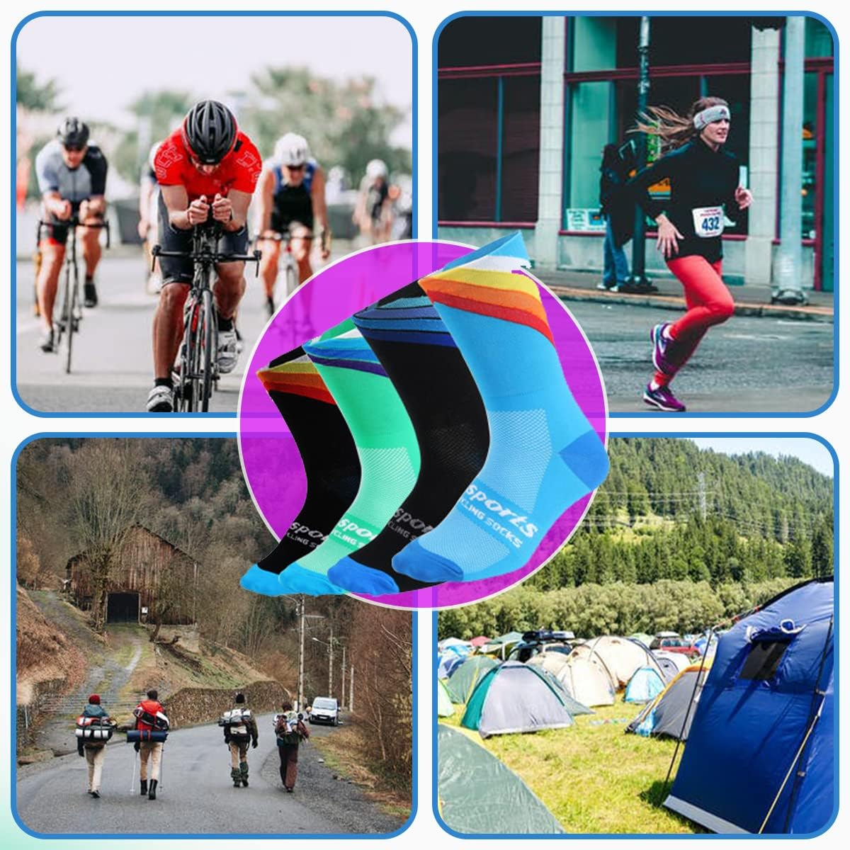 Guaziv Mens Womens Cycling Socks,4-6Pcs Running Socks Colourful Athletic Socks Ankle Sport Socks 6-11 image number 2