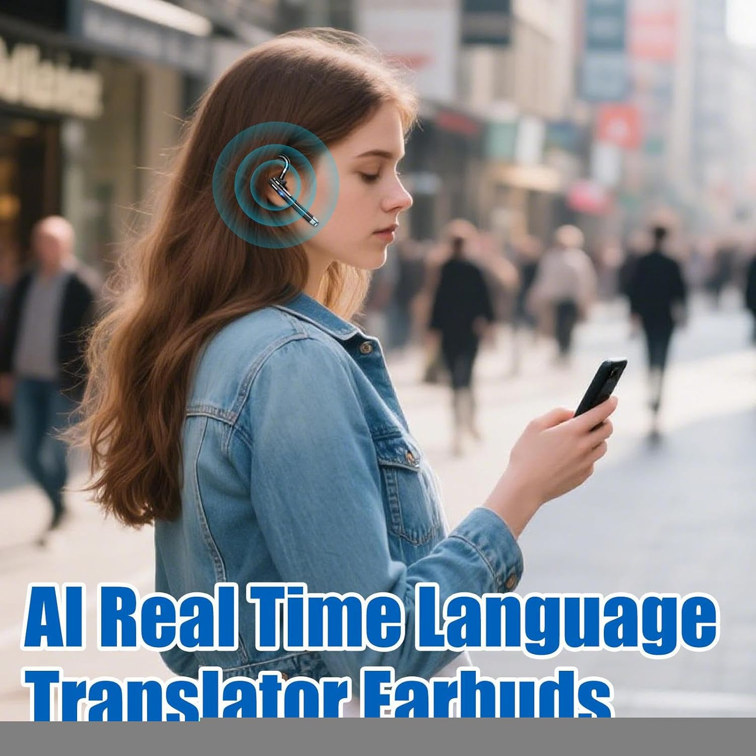 Huvqianu Earphones Translator, Wireless Translation Earphones, Wireless Headphones Noise Reduction Translation Device for Meeting Workplace Learning Students School Travel Adults Business image number 3