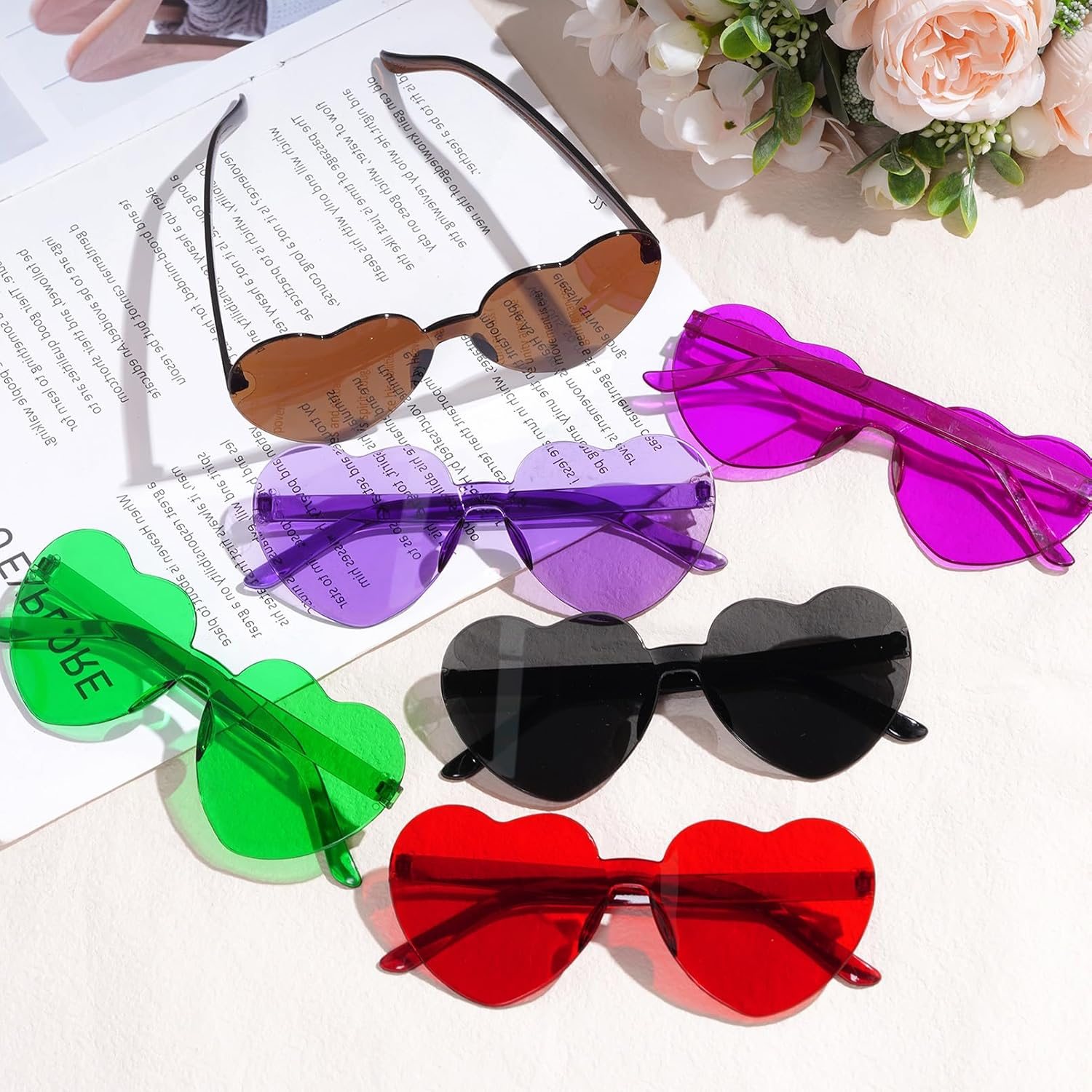 OJIOUI 12 Pairs Heart Shape Sunglasses, Party Glasses Costume Eyewear for Unisex Party Prop Favors Supplies