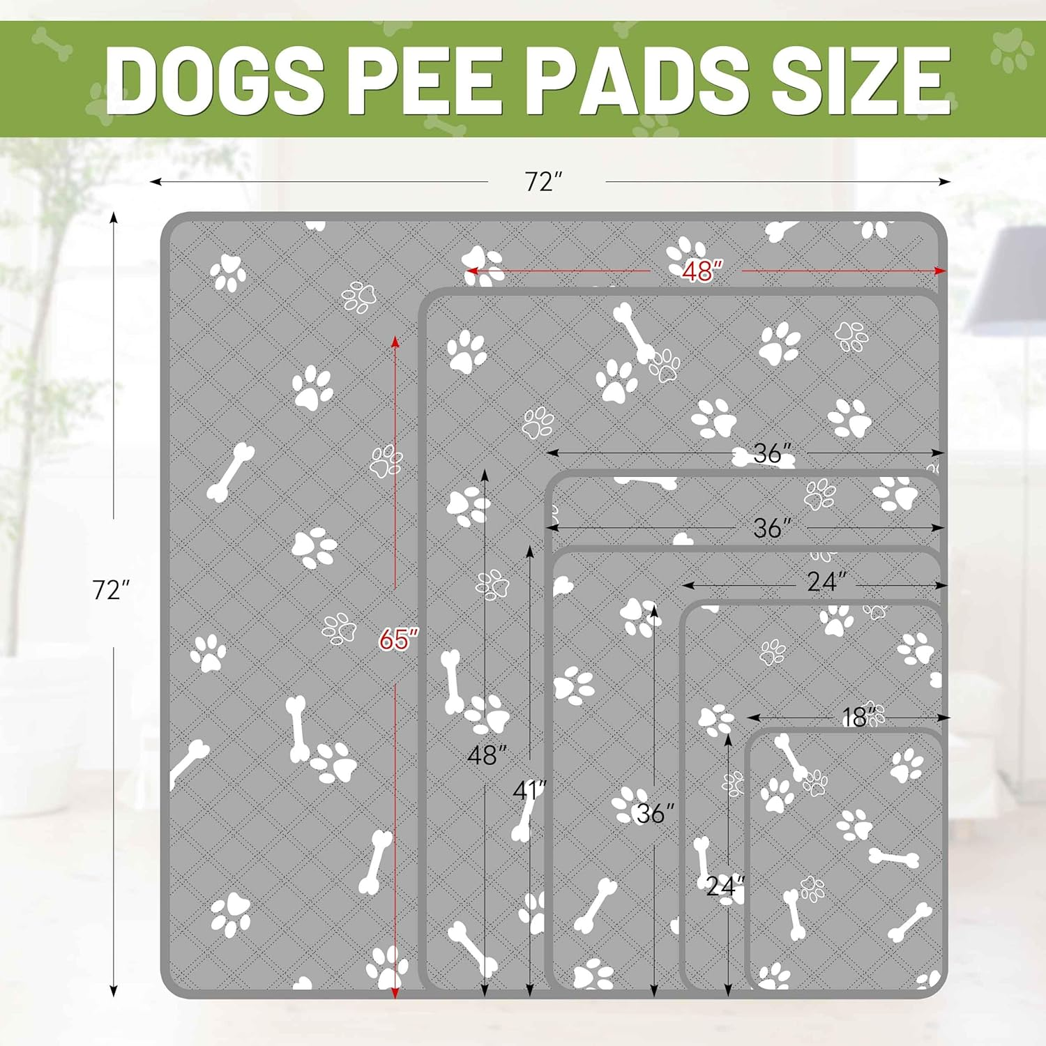 Patiencet Washable Pee Pads for Dogs, 48'' X 65" Reusable Puppy Pads with Super Absorbent for Pet Training, Housebreaking and Incontinence, Puppy Potty Pads with Waterproof Bottom image number 2