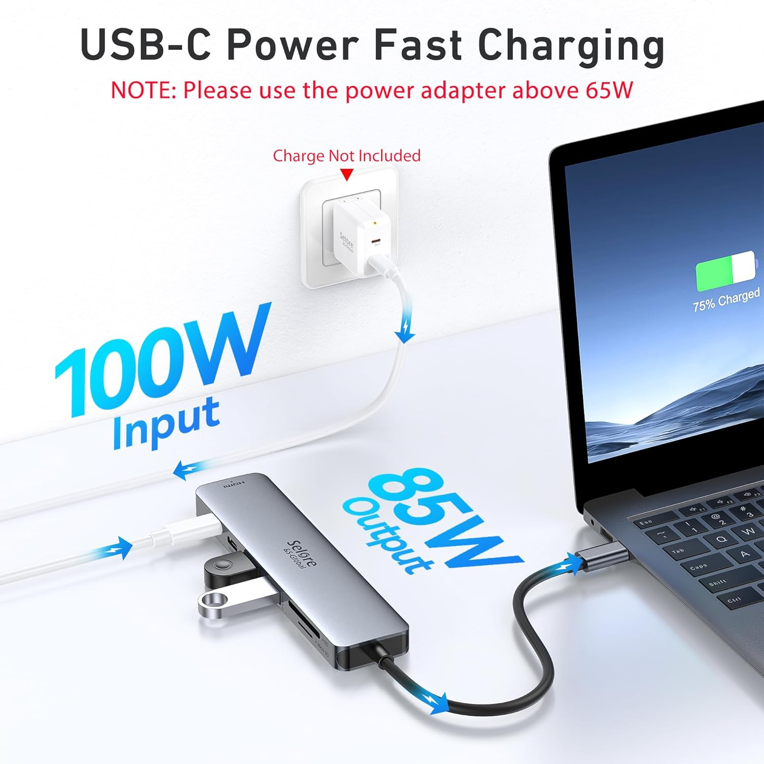 USB C Hub 6 in 1 USB C Adapter to HDMI 4K, USB 3.0 Ports, SD/TF Card Reader USB C Docking Station Dock for Macbook Air/Pro Chromebook Surface HP image number 3