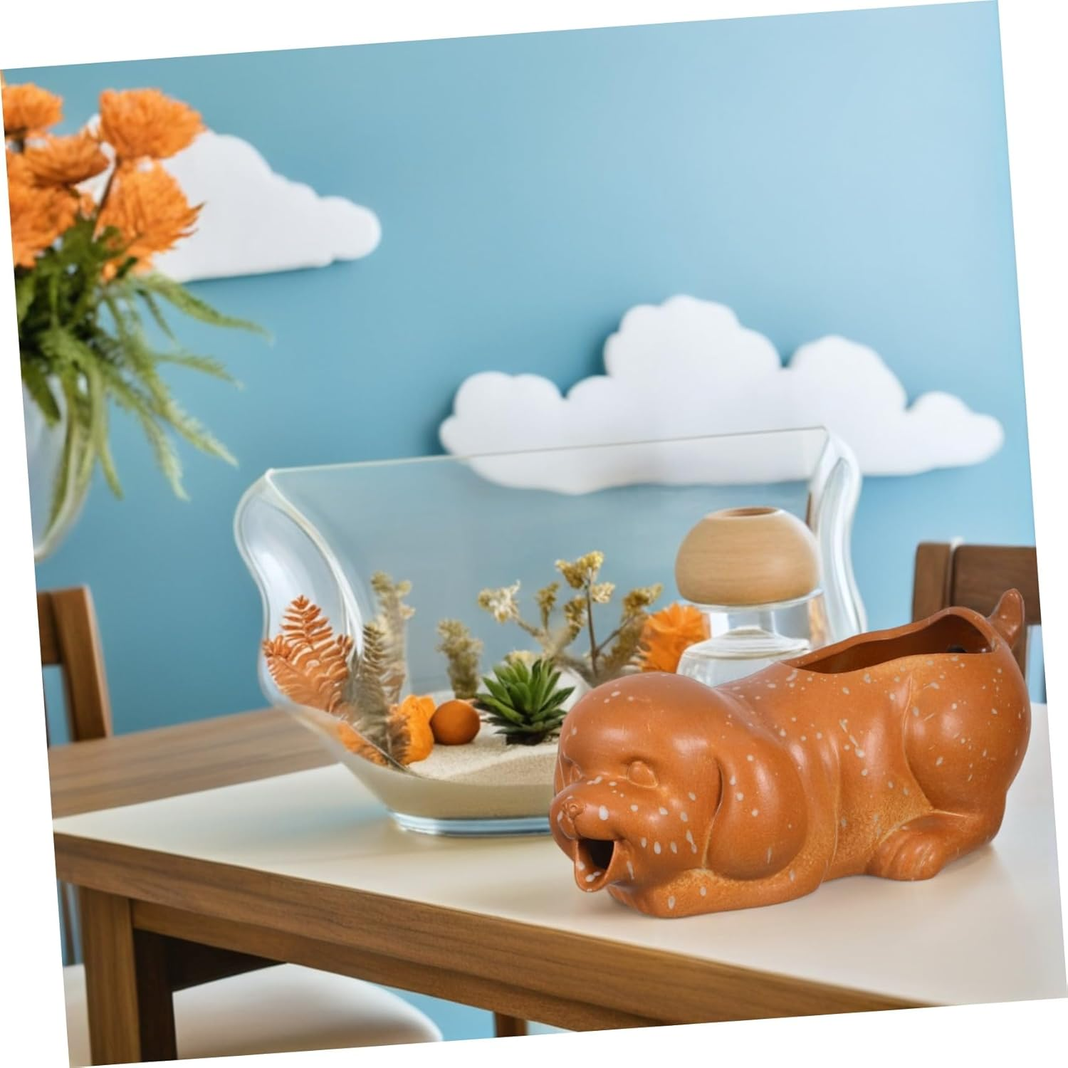 NOLITOY Ceramic Dog Fountain Spitter Jar for Indoor Outdoor Aquarium Decor Playful Puppy Statue with Circulating Waterfall Plant-Friendly Eco Ceramic Jar for Fish Tank and Garden image number 6