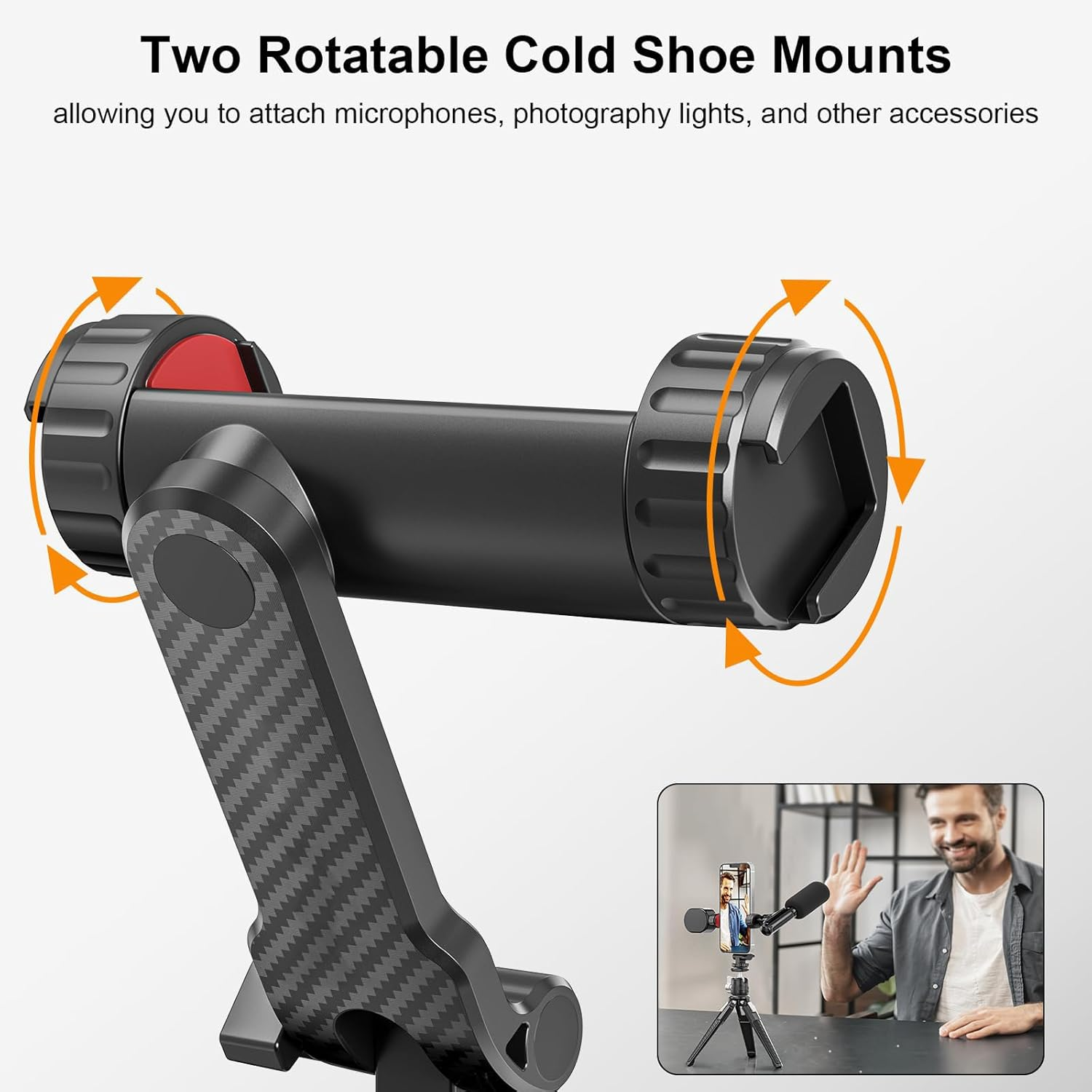 Cell Phone Tripod Mount, Tripod Phone Holder with 1/4" Screw 2 Cold Shoes, 360&deg;Rotates 180&deg;Tilts Adjustable Camera Hot Shoe Phone Mount for Iphone for Samsung Selfie Stick Camera Stand