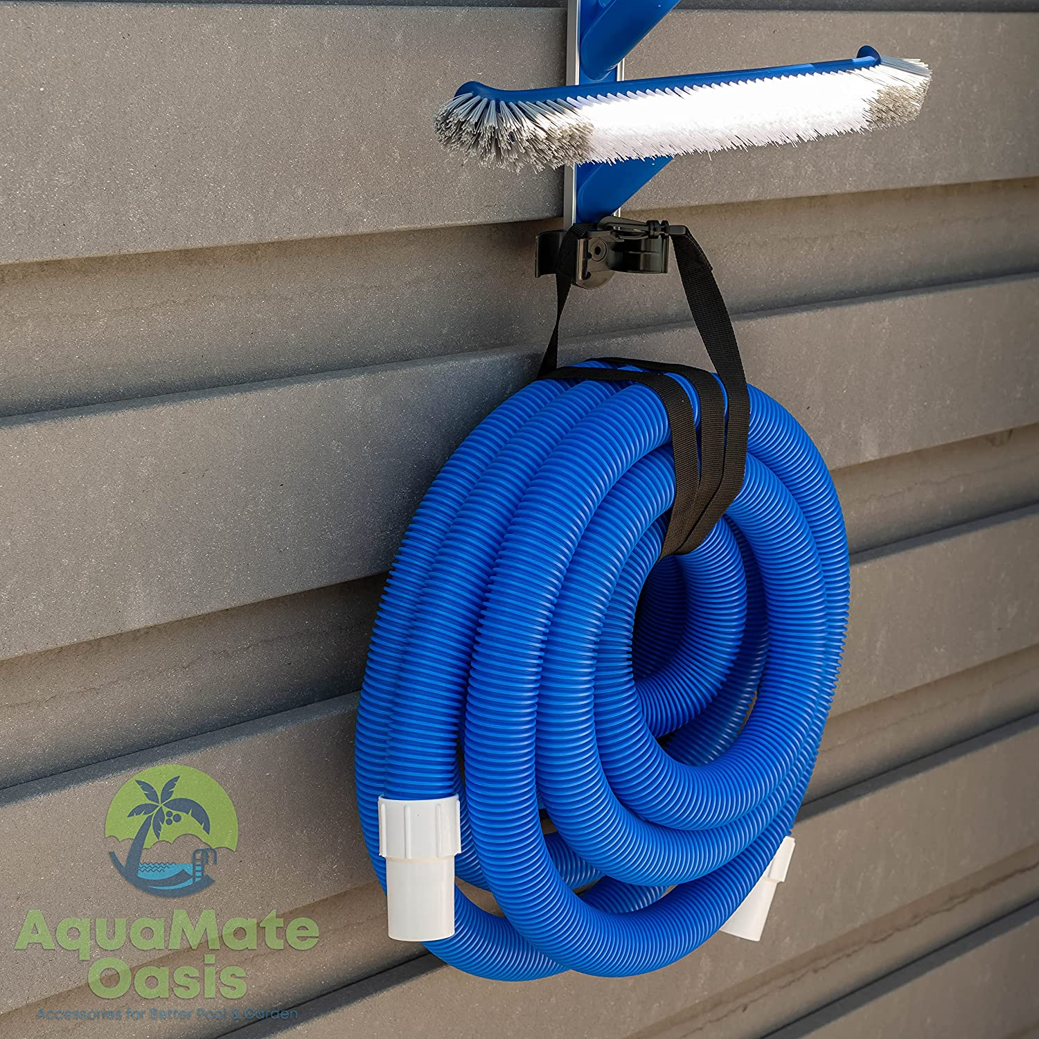 Pool Accessory Holder, Pole Hangers & Hose Strap Perfect Organise Caddy Rack Kit for Poles Brushes Nets & Vacuum Attachments Maintenance Rustproof Weatherproof Storage (Dark Blue) image number 1