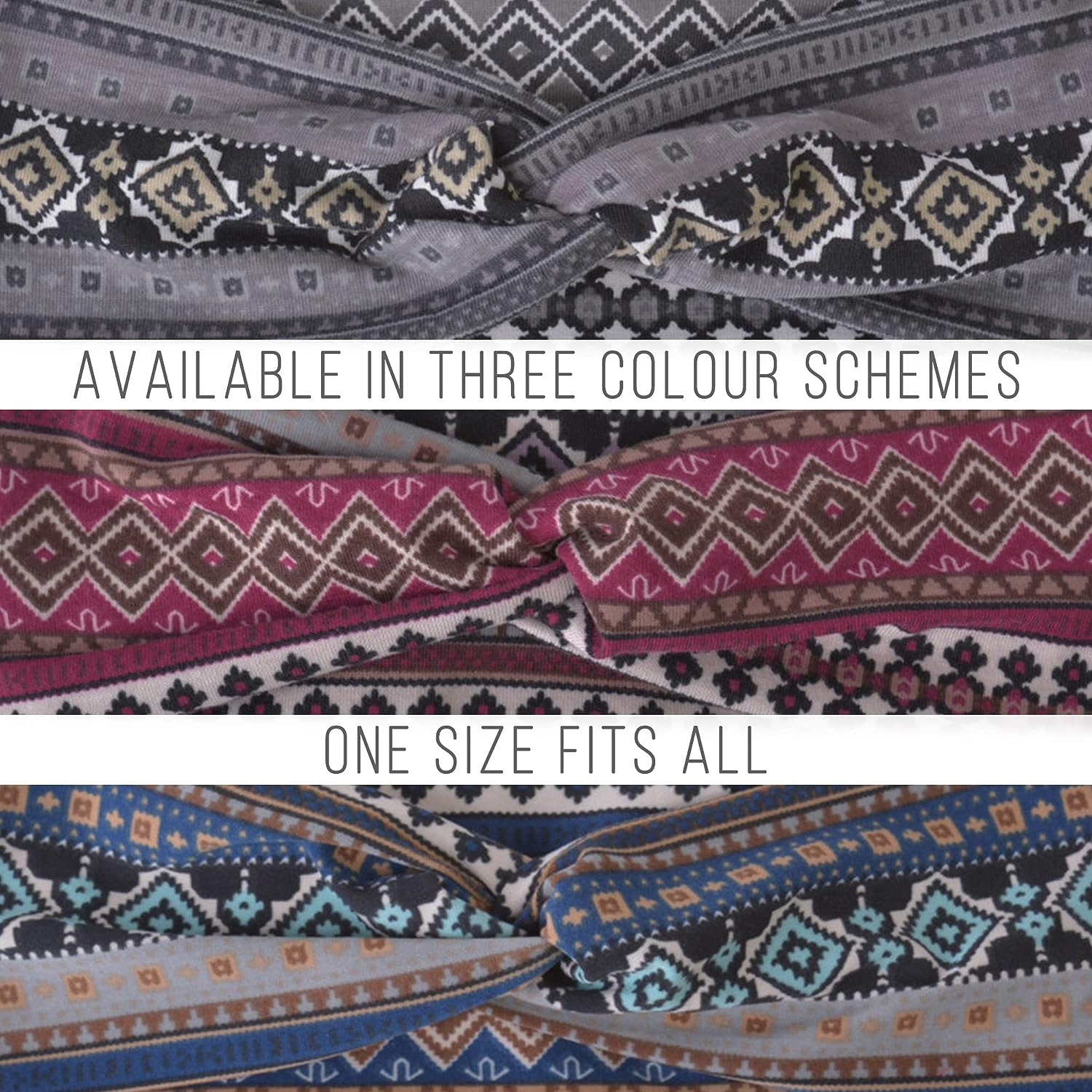 Boho Twist Headbands for Women - Cotton Stretch Elastic Turban Headband Hair Band Hairband Ottoman Print - Navy image number 4