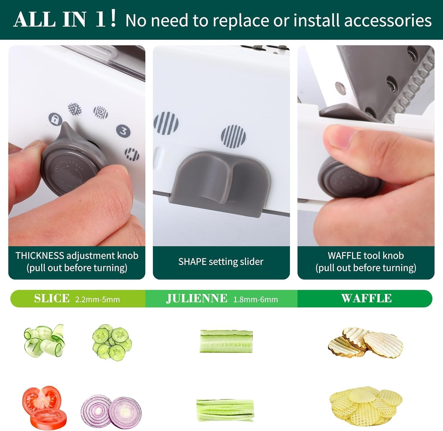 Mandoline Vegetable Slicer, Adjustable Blades Grater,Professional Multi-Function Potato Slicer Cutter, Adjustable Thicknesses, Julienne and Waffle Cut, Slicing Ramp, with Saftey Hand Guard image number 2