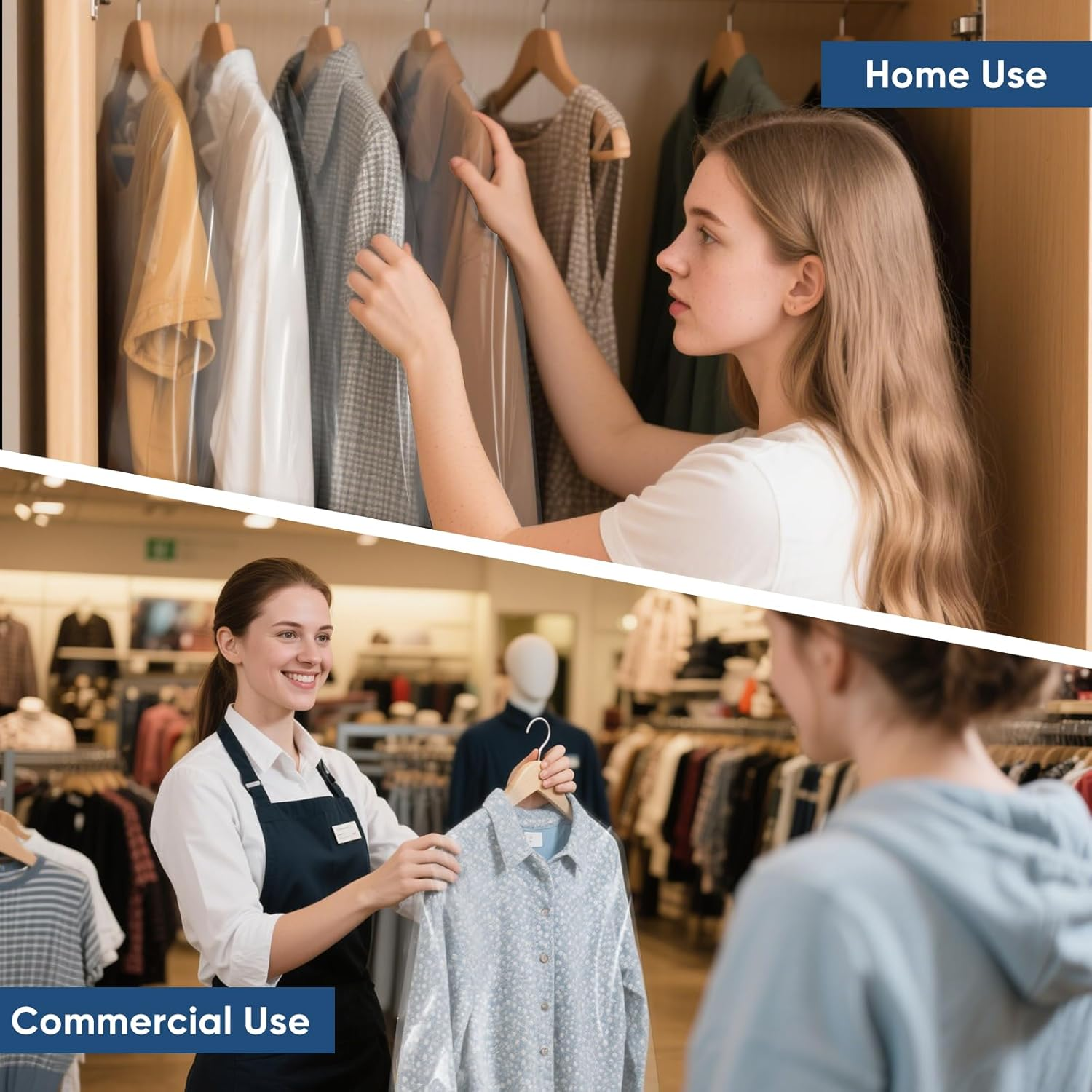 Smilelucky 50 Pack 60X140Cm Garment Bags for Hanging Clothes, Thick Clear Plastic Dry Cleaning Covers for Closet Storage & Travel image number 3