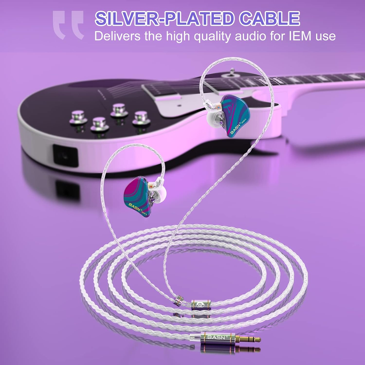 BASN MMCX Triple Driver In-Ear Monitors with Rich Bass, Hifi Stereo IEM Earphones with Upgraded Detachable Cables for Audiophiles Musicians(Purple Aurora) image number 4