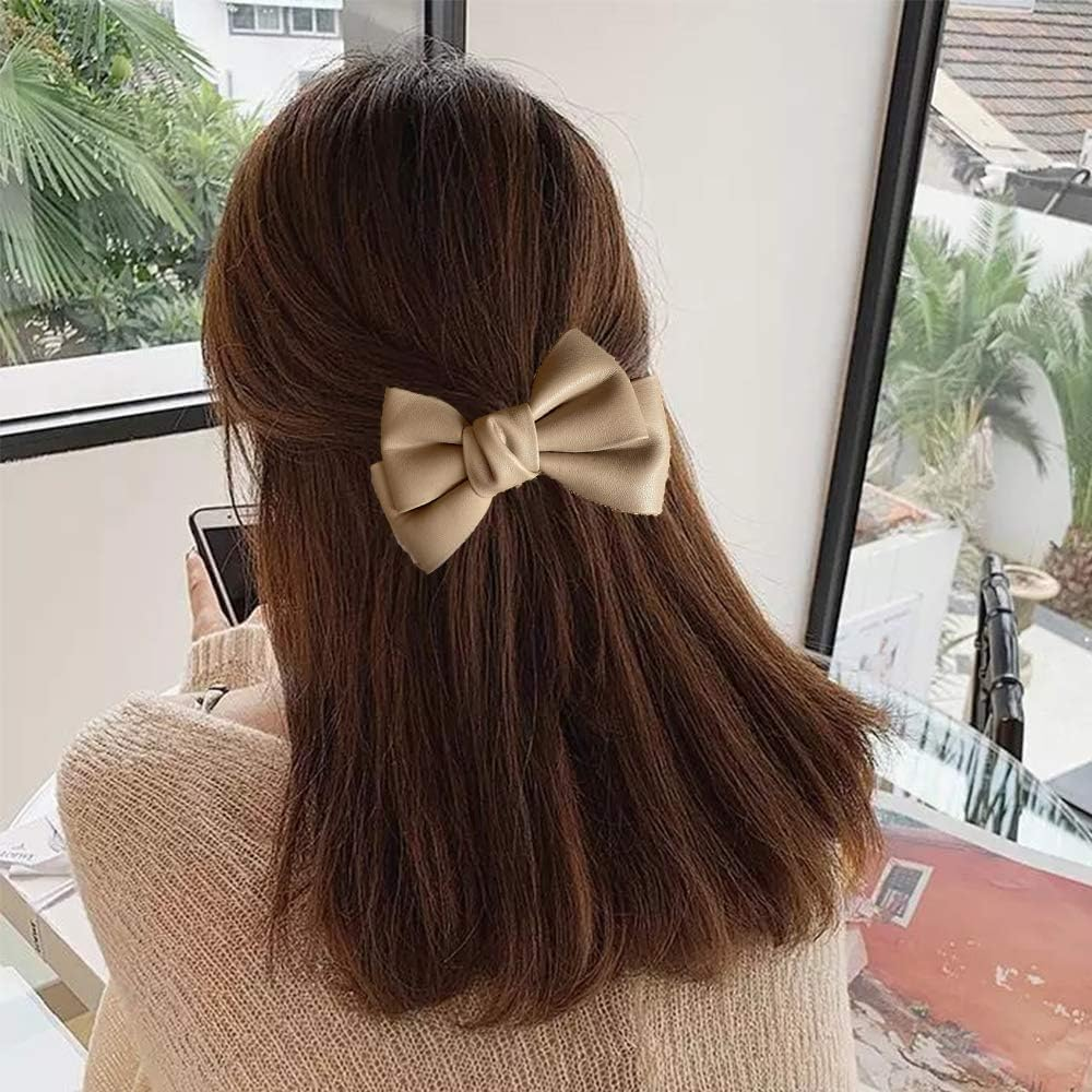 3 Pcs Black PU Leather Hair Clip, Bow Duckbill Clip Korean Style Hairpin Sweet Barrette, Fashion Headwear Hair Accessories for Women Girls, Bow Hairpins, Bows Hair Accessories image number 3